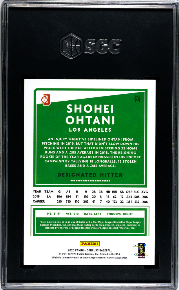 2020 Donruss Shohei Ohtani Pitching Season Stat Line /299 SGC 9.5 Angels - Graded Sports Cards