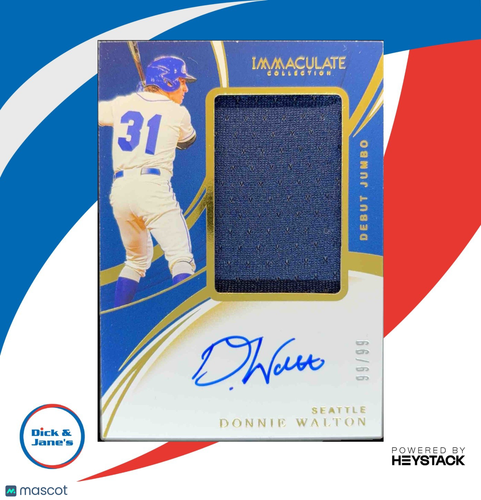 2020 Immaculate Collection Donnie Walton Debut Jumbo Auto /99 MEM RC Mariners - Sports Cards