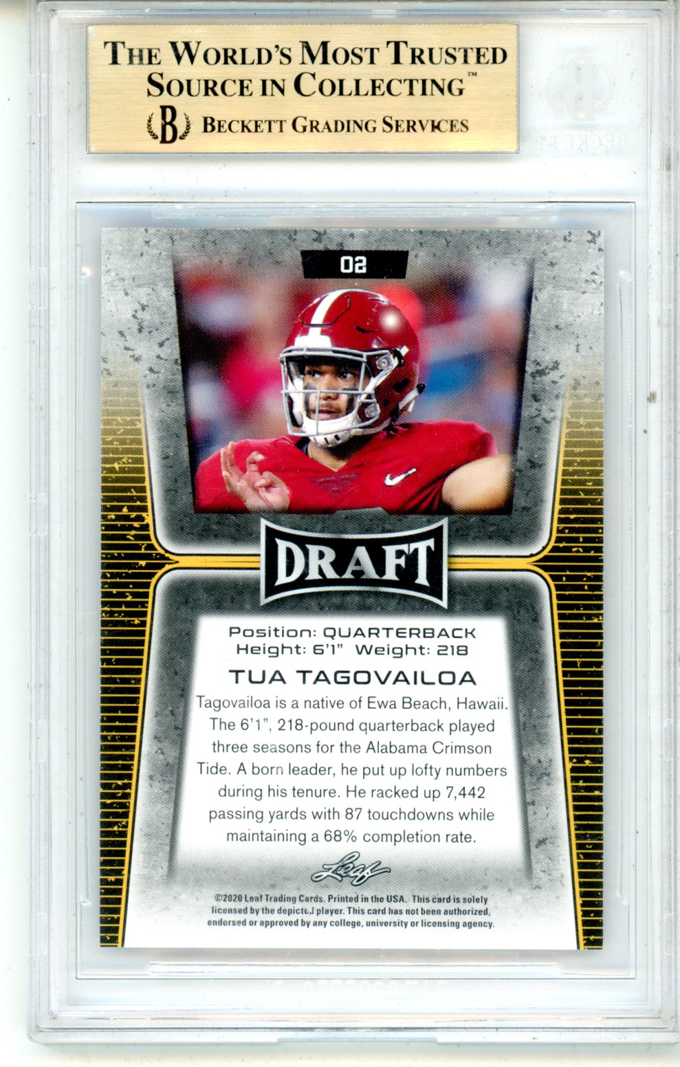 2020 Leaf Draft Tua Tagovailoa #2 BGS 9.5 GEM MINT - Graded Sports Cards