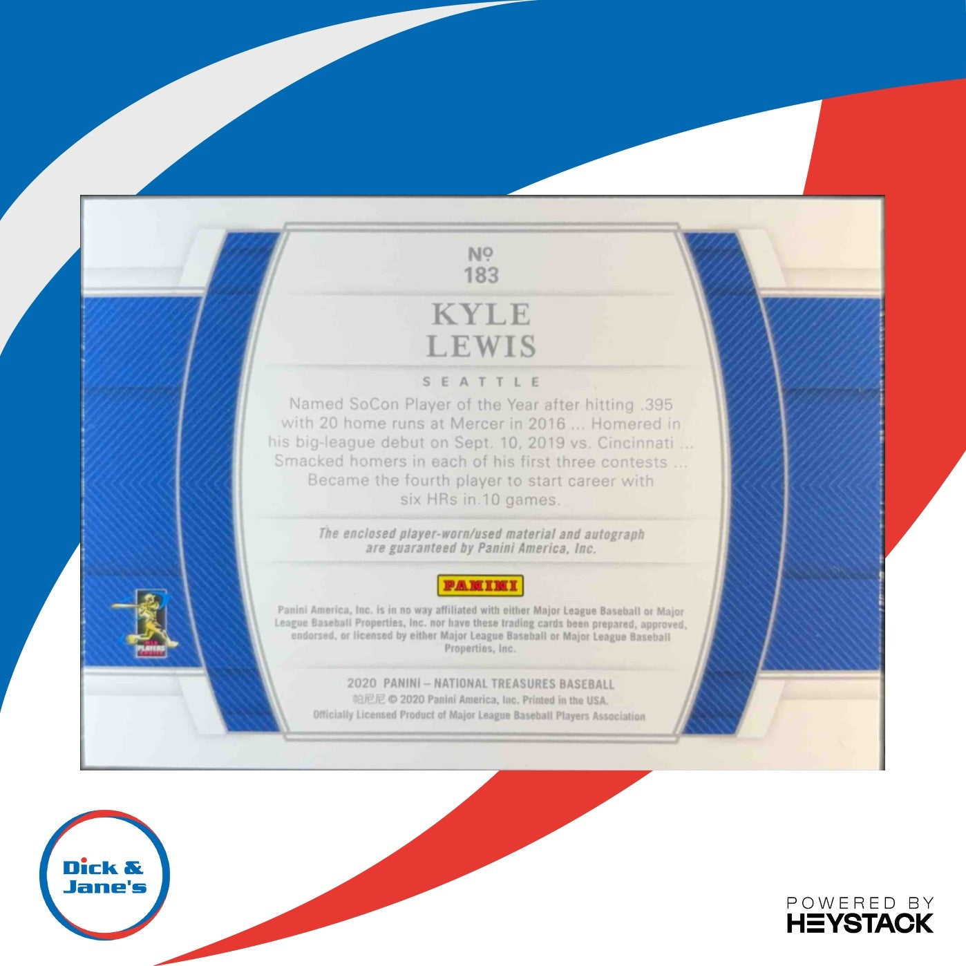 2020 National Treasures Kyle Lewis Rookie Material Signature Gold 48/49 Mariners - Sports Cards