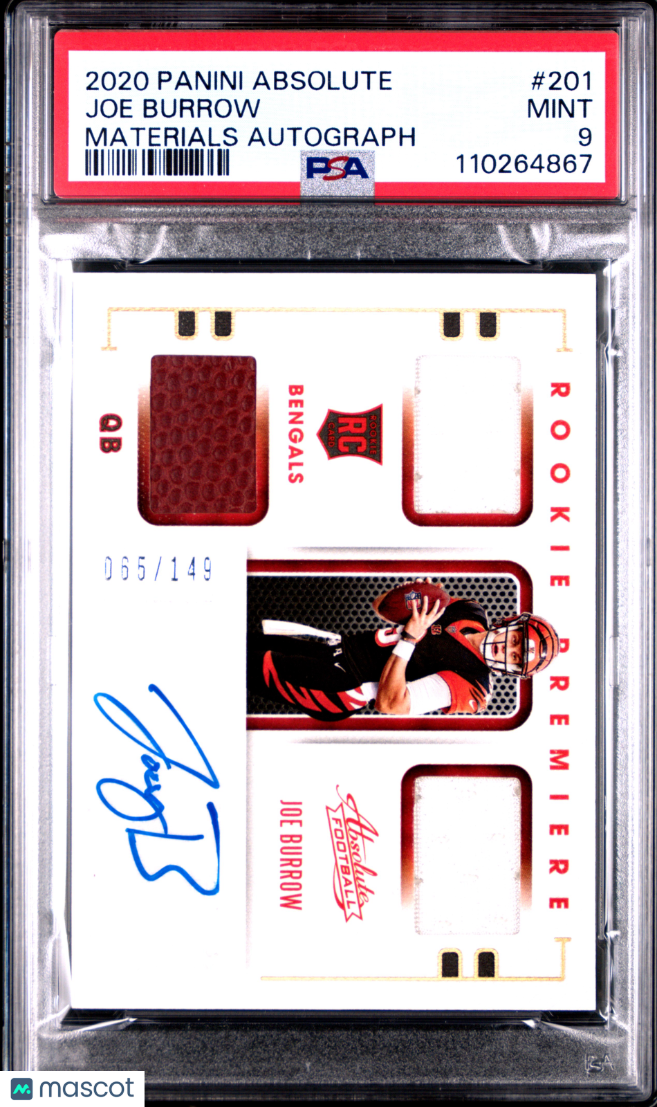 2020 Panini Absolute Joe Burrow Materials Autograph Rookie 065/149 PSA 9 Bengals - Graded Sports Cards