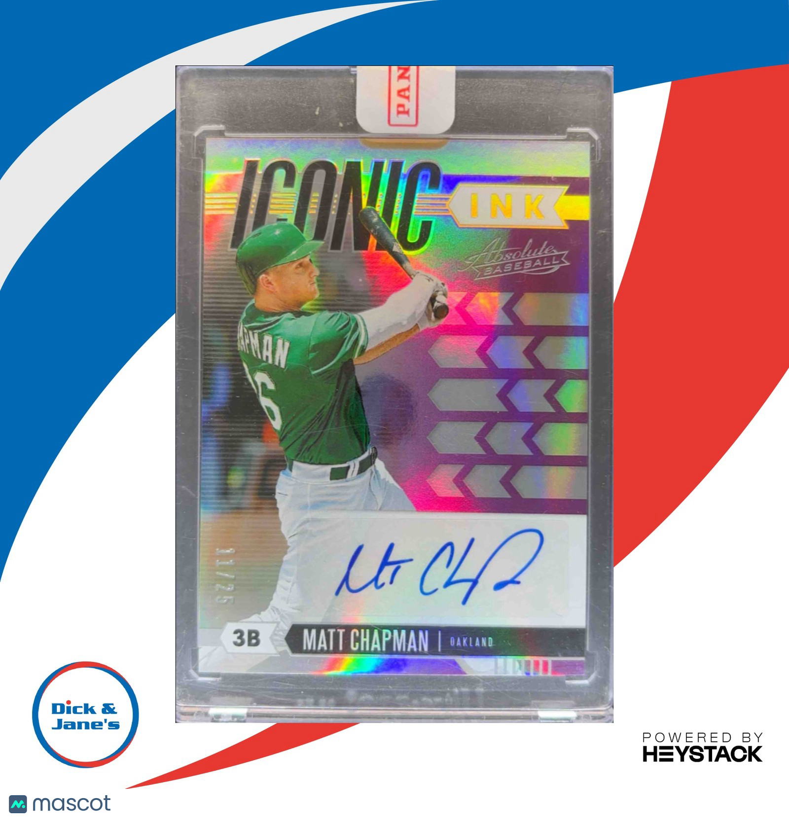 2020 Panini Absolute Matt Chapman Iconic Ink Spectrum Purple 11/25 Oakland A’s - Sports Cards