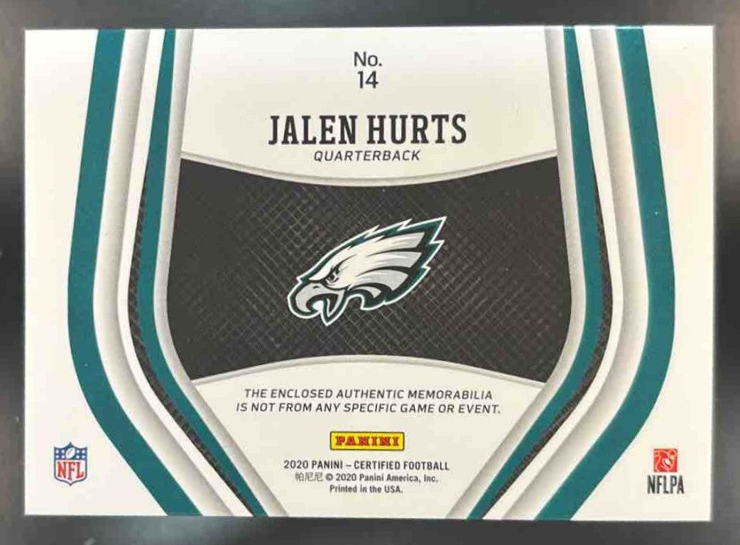 2020 Panini Certified Jalen Hurts New Generation Patch Orange /299 #14 RC Eagles - Sports Cards