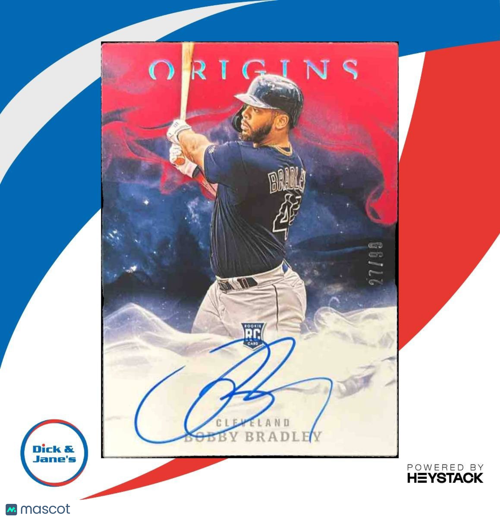 2020 Panini Chronicles Bobby Bradley Origins Signatures Red /99 Auto RC Indians - Sports Cards