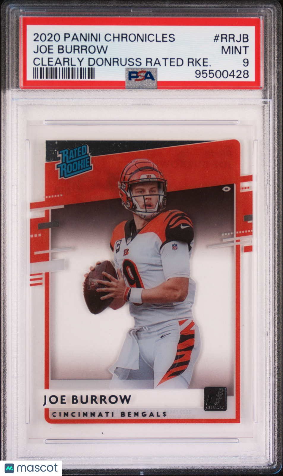 2020 Panini Chronicles Clearly Donruss Rated Rookies Joe Burrow RKE. #RRJB PSA 9 - Graded Sports Cards