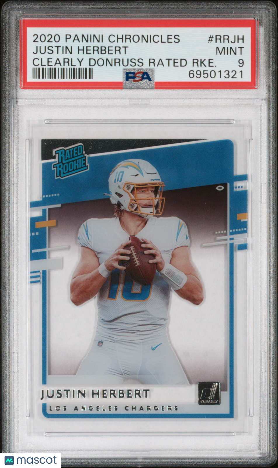 2020 Panini Chronicles Clearly Donruss Rated Rookies Justin Herbert PSA 9 MINT - Graded Sports Cards