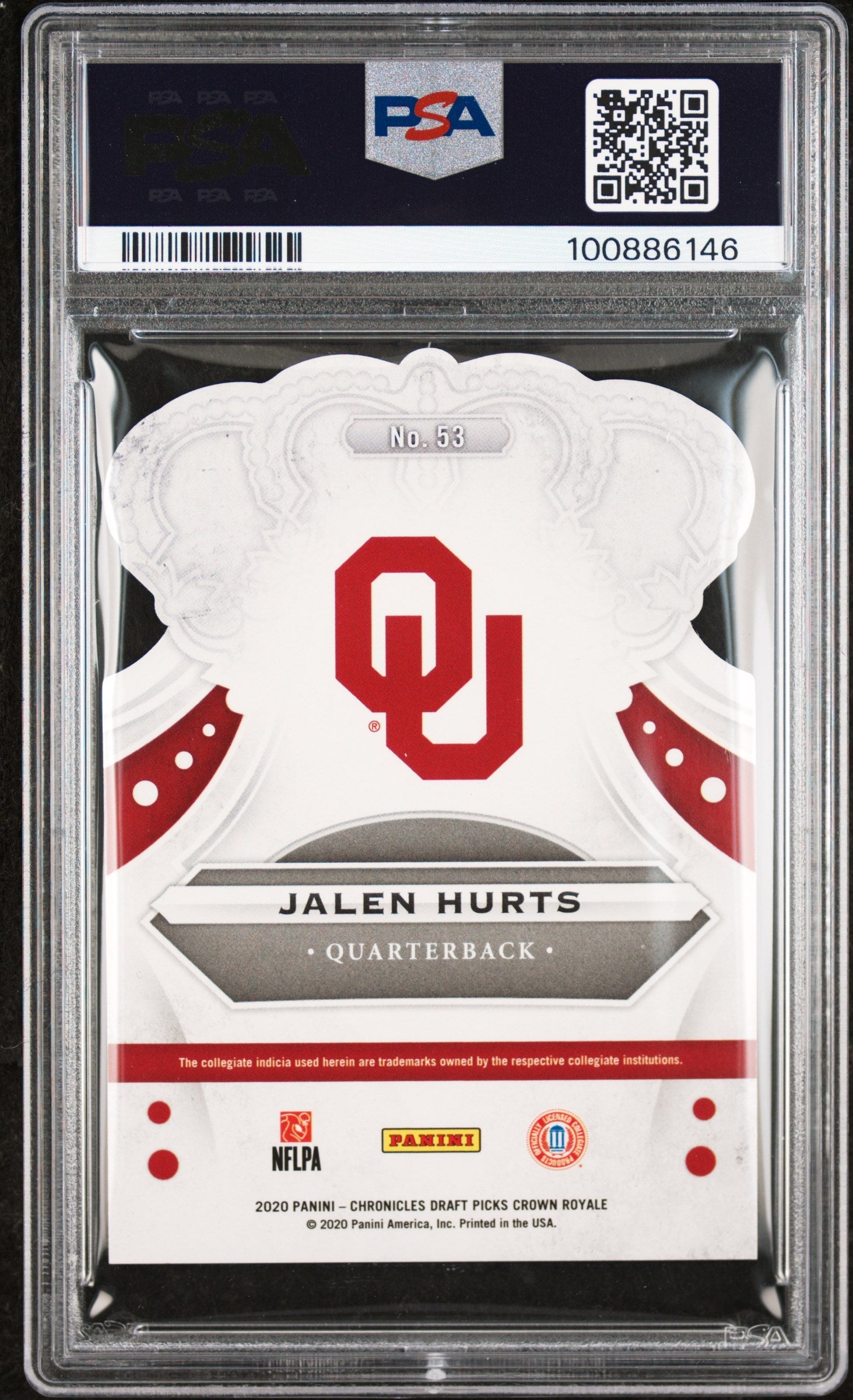 2020 Panini Chronicles Draft Picks Crown Royale Jalen Hurts Rookie 53 PSA 10 GEM - Graded Sports Cards