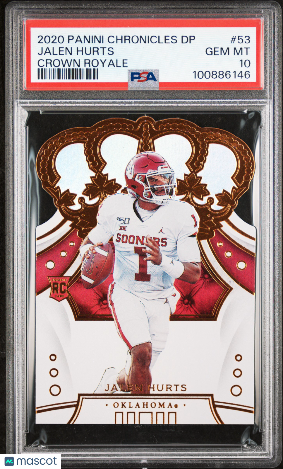 2020 Panini Chronicles Draft Picks Crown Royale Jalen Hurts Rookie 53 PSA 10 GEM - Graded Sports Cards