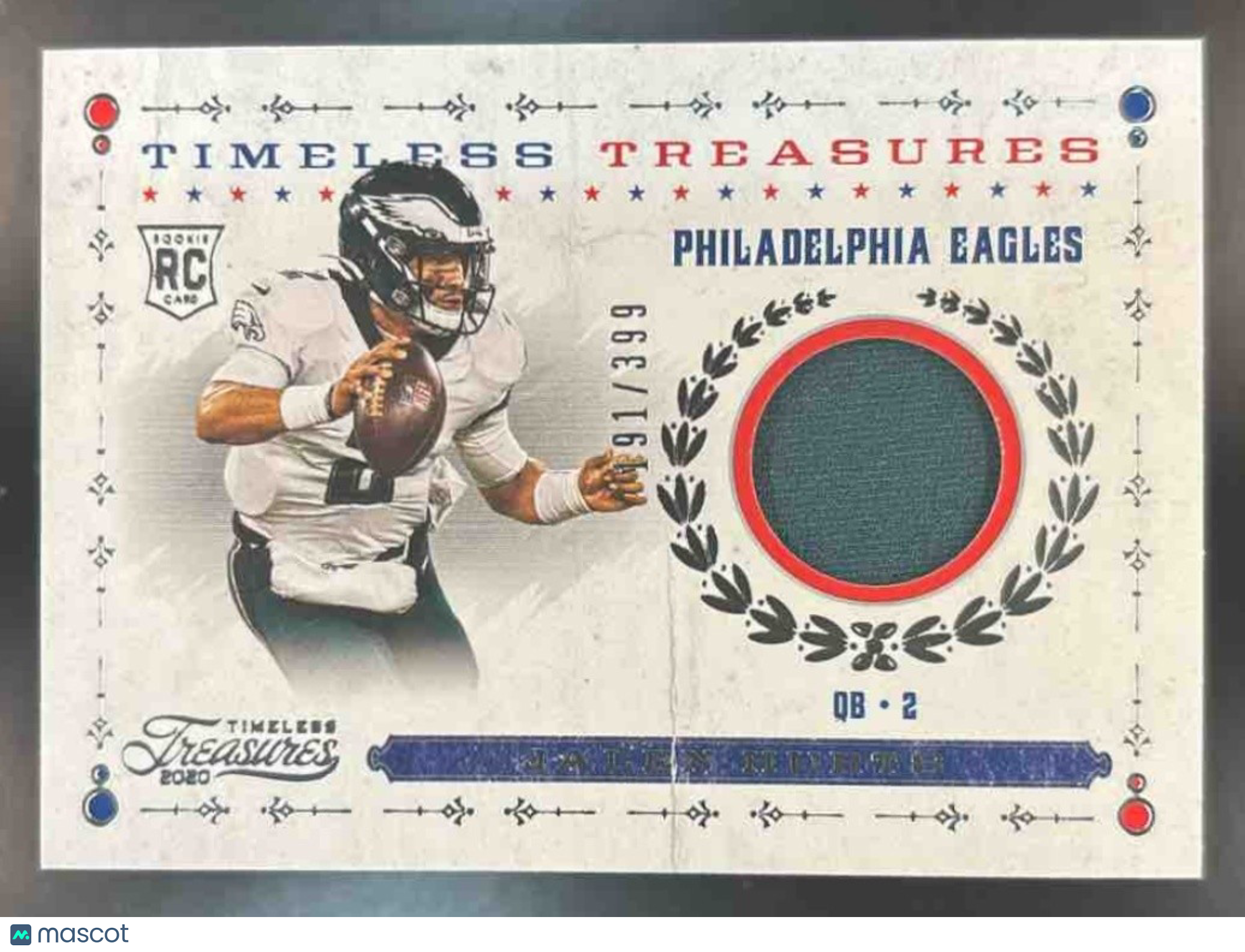 2020 Panini Chronicles Jalen Hurts Timeless Treasures Patch /399 RC Eagles - Sports Cards