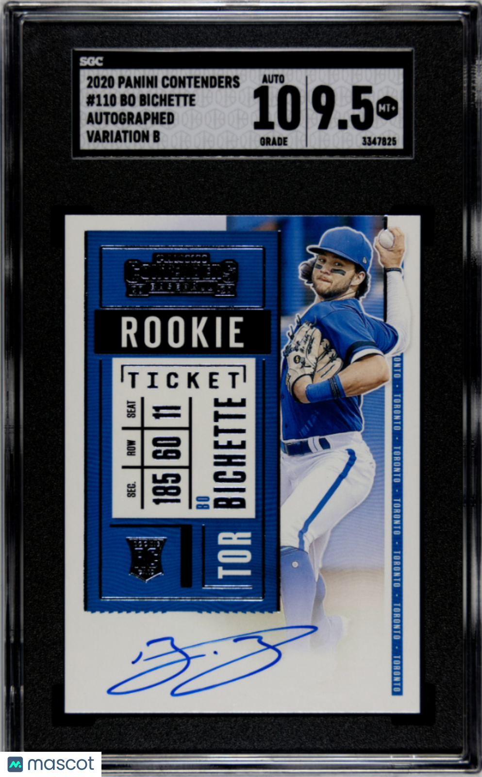 2020 Panini Contenders Bo Bichette Autograph Var. B Rookie #110 SGC 9.5 AUTO 10 - Graded Sports Cards