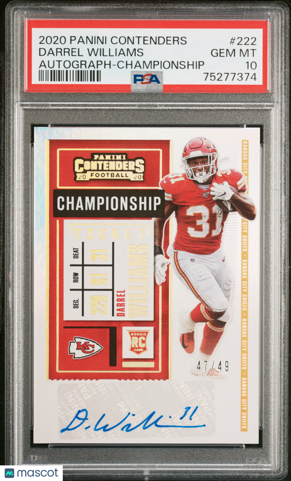 2020 Panini Contenders Darrel Williams Autograph Championship #222 PSA 10 - Graded Sports Cards