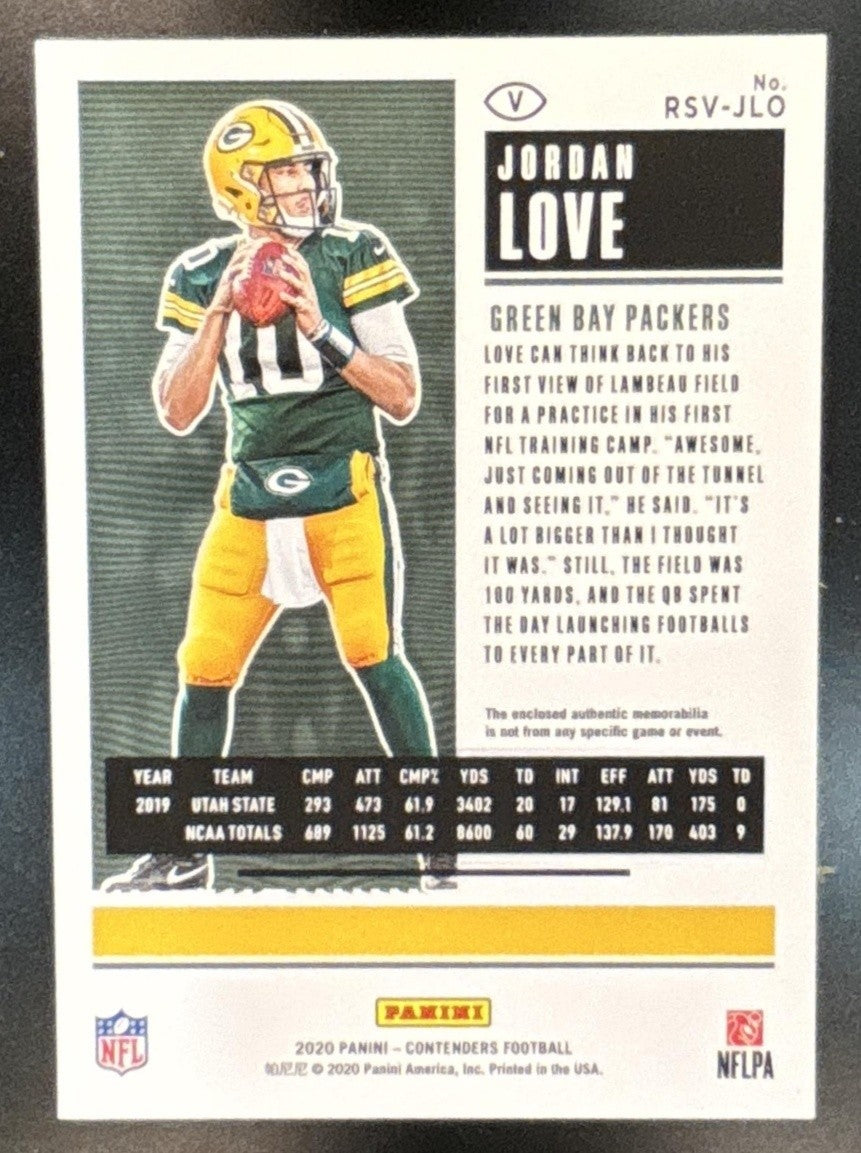 2020 Panini Contenders Jordan Love Patch Variation MEM RC Green Bay Packers - Sports Cards