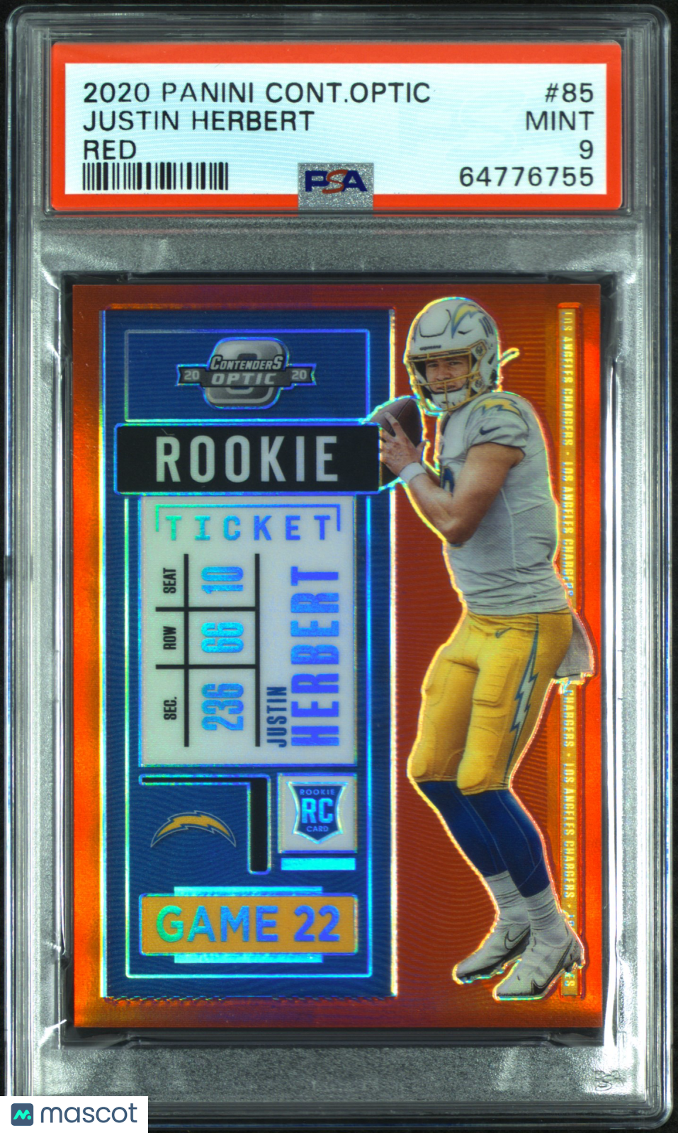 2020 Panini Contenders Optic Justin Herbert Red #85 PSA 9 - Graded Sports Cards