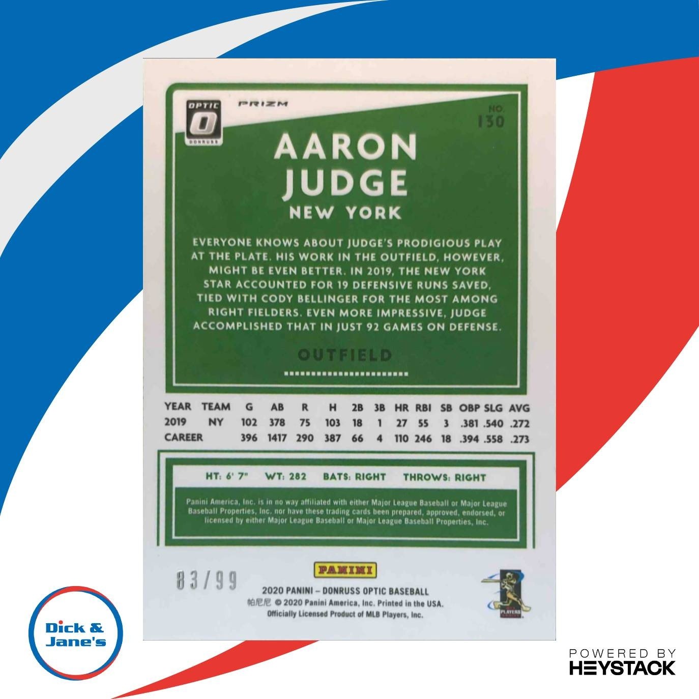 2020 Panini Donruss Optic Aaron Judge Pandora 83/99 #130 New York Yankees - Sports Cards