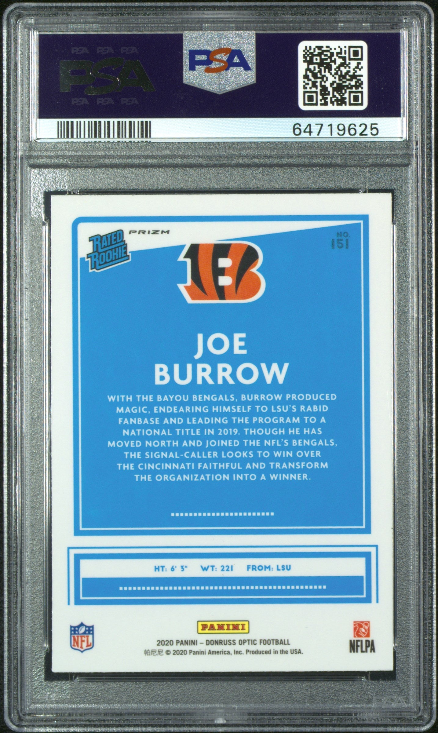2020 Panini Donruss Optic Joe Burrow Green Velocity #151 PSA 10 - Graded Sports Cards