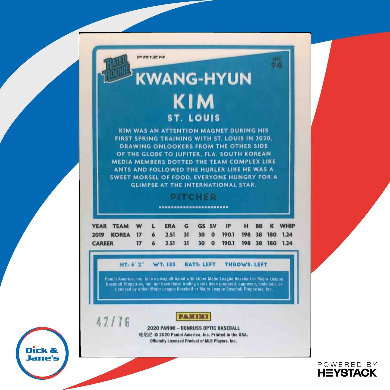 2020 Panini Donruss Optic Kwang-Hyun Kim Spirit of 76 42/76 #94 RC Cardinals - Sports Cards