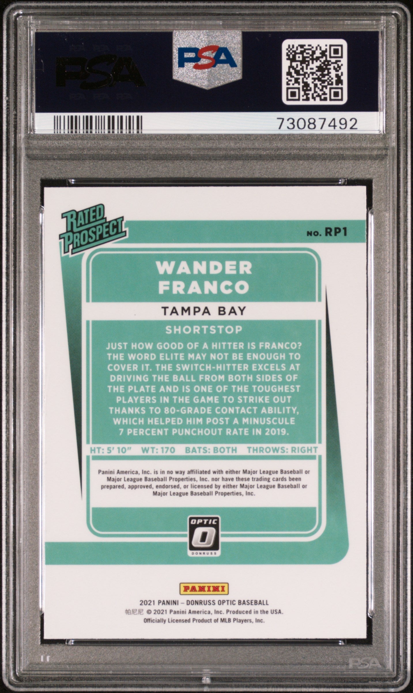 2020 Panini Donruss Optic Rated Prospects Wander Franco Rated Prospects PSA 10 - Graded Sports Cards