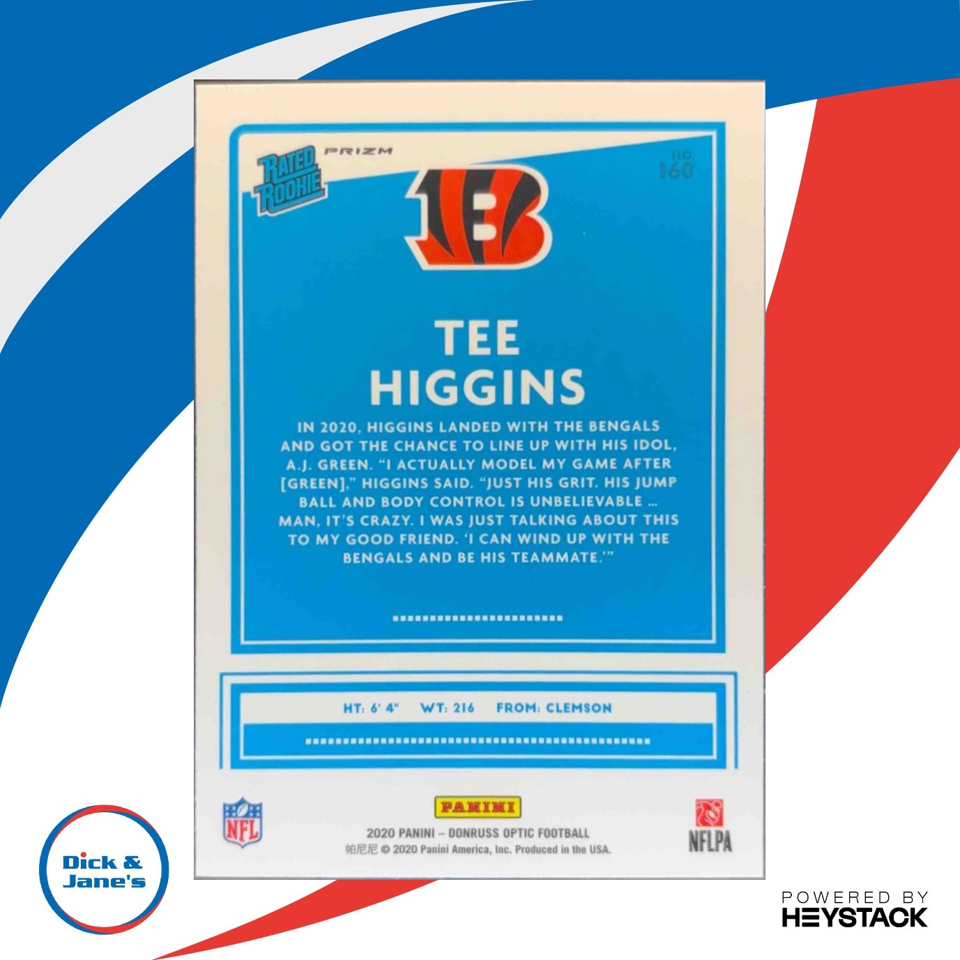 2020 Panini Donruss Optic Tee Higgins Blue Scope Prizm 160 RC Cincinnati Bengals - Sports Cards