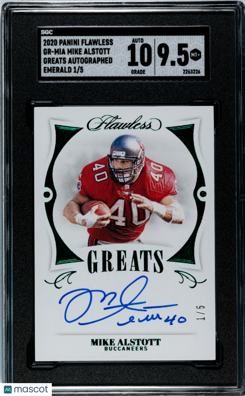 2020 Panini Flawless Mike Alstott Greats Autograph Emerald HOF 1/5 SGC 9.5 AU 10 - Graded Sports Cards