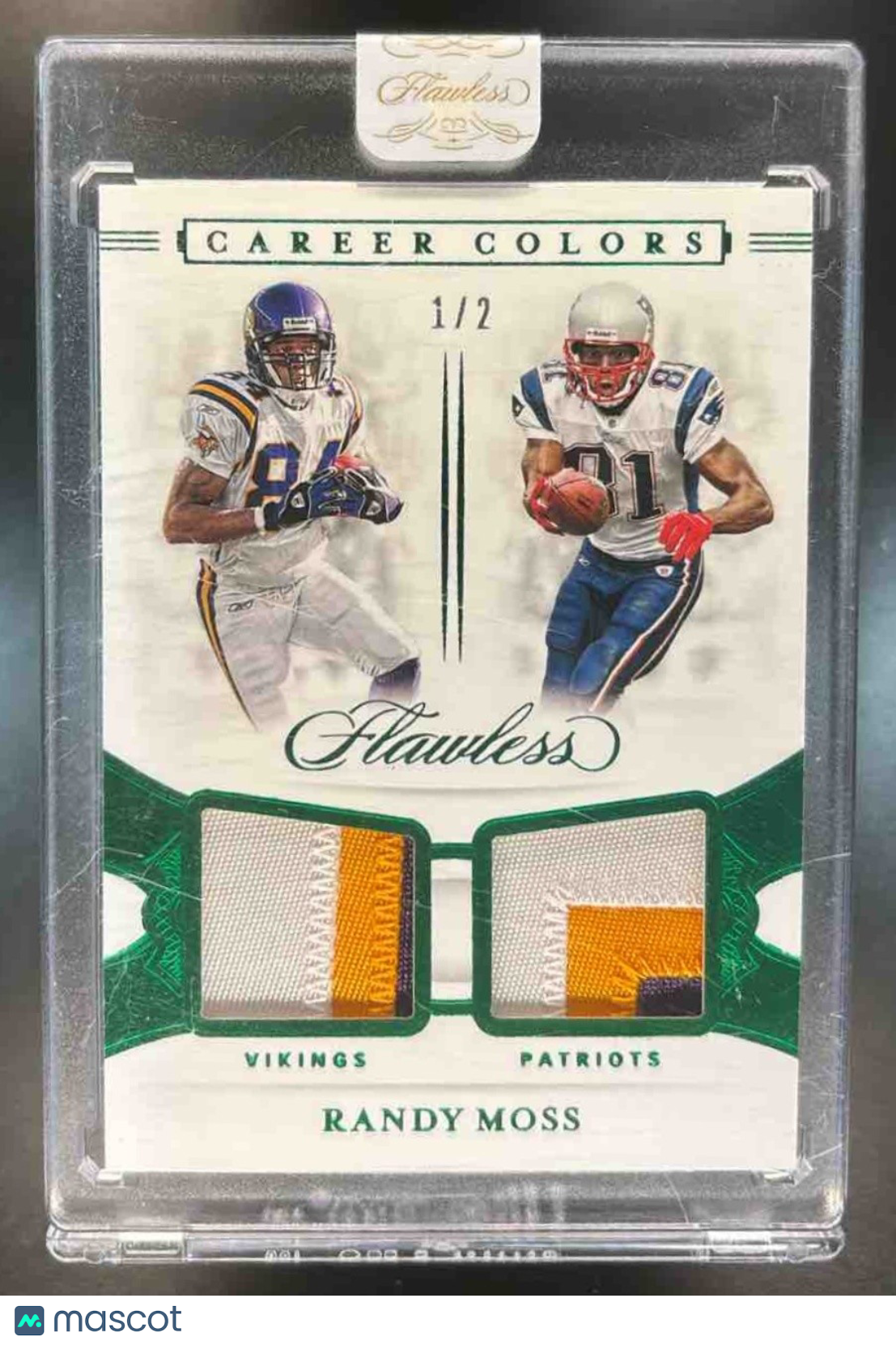 2020 Panini Flawless Randy Moss Career Colors Emerald 1/2 PATCH Patriots Vikings - Sports Cards