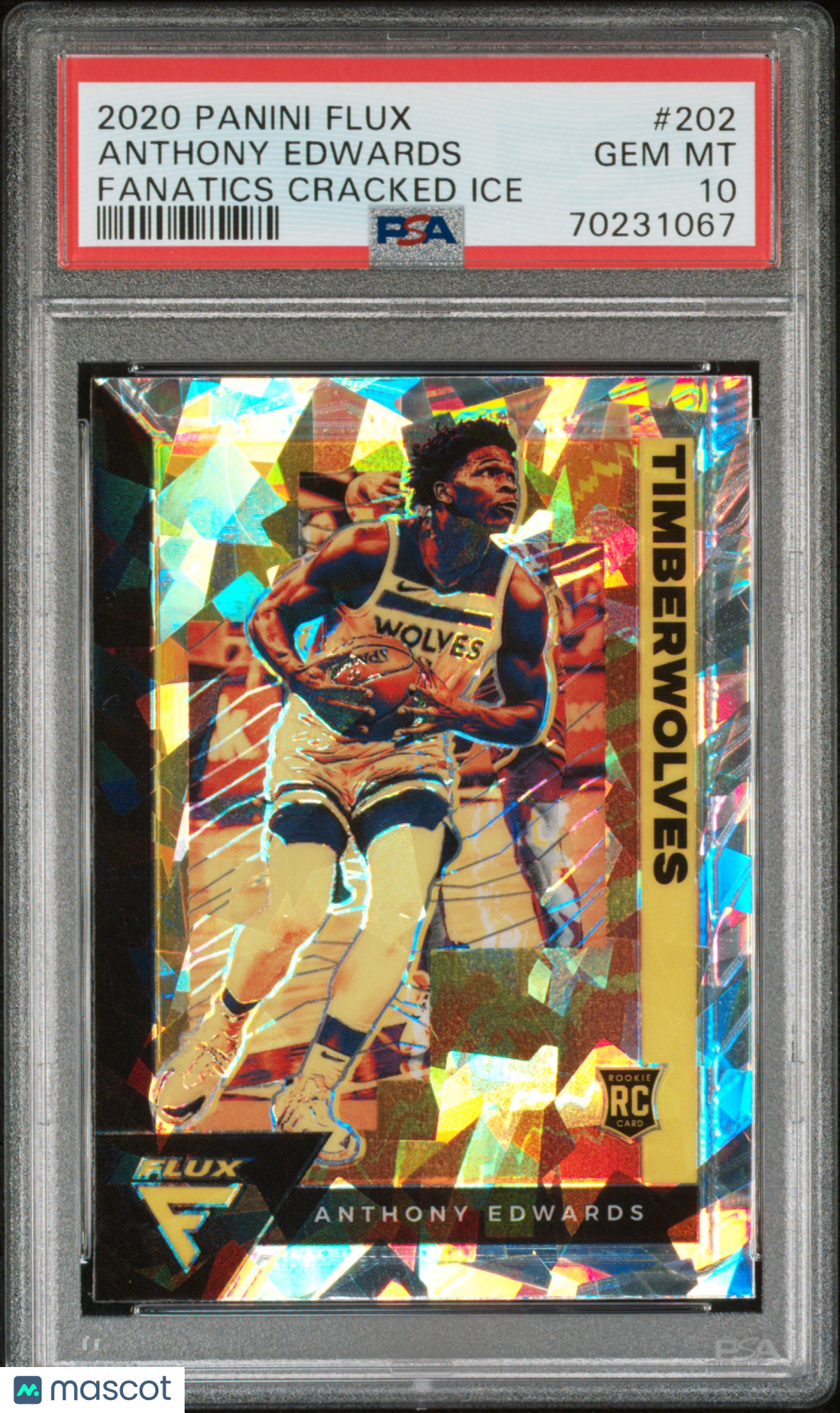 2020 Panini Flux Anthony Edwards Fanatics Cracked Ice #202 PSA 10 - Graded Sports Cards