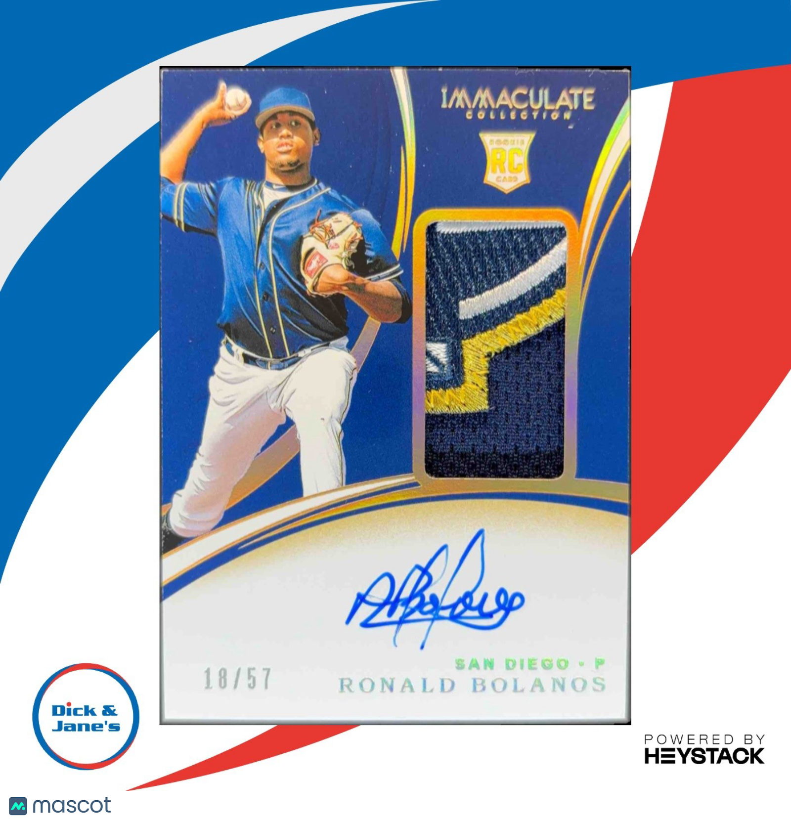 2020 Panini Immaculate Collection Ronald Bolanos Rookie Patch Auto Holo Gold /57 - Sports Cards
