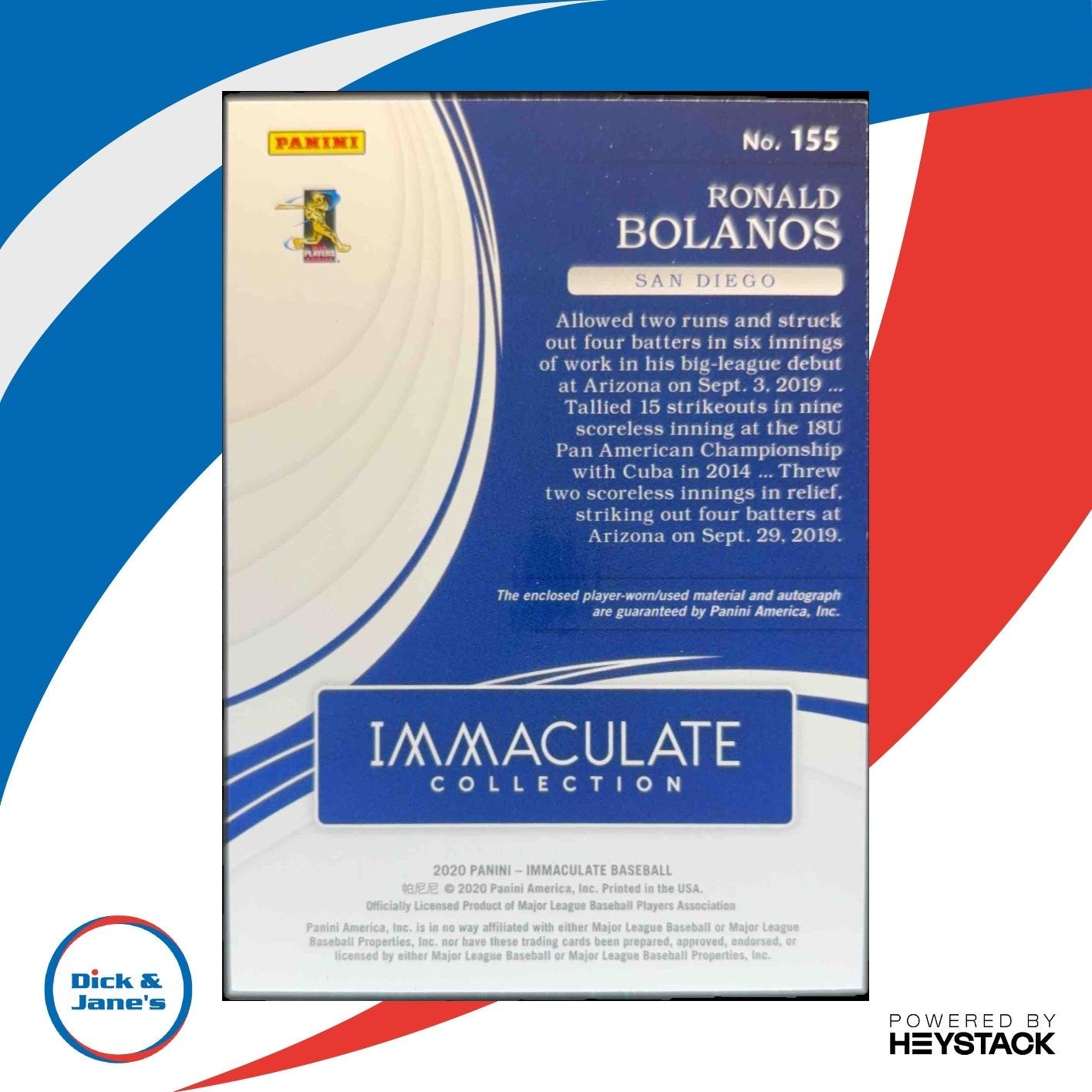 2020 Panini Immaculate Collection Ronald Bolanos Rookie Patch Auto Holo Gold /57 - Sports Cards