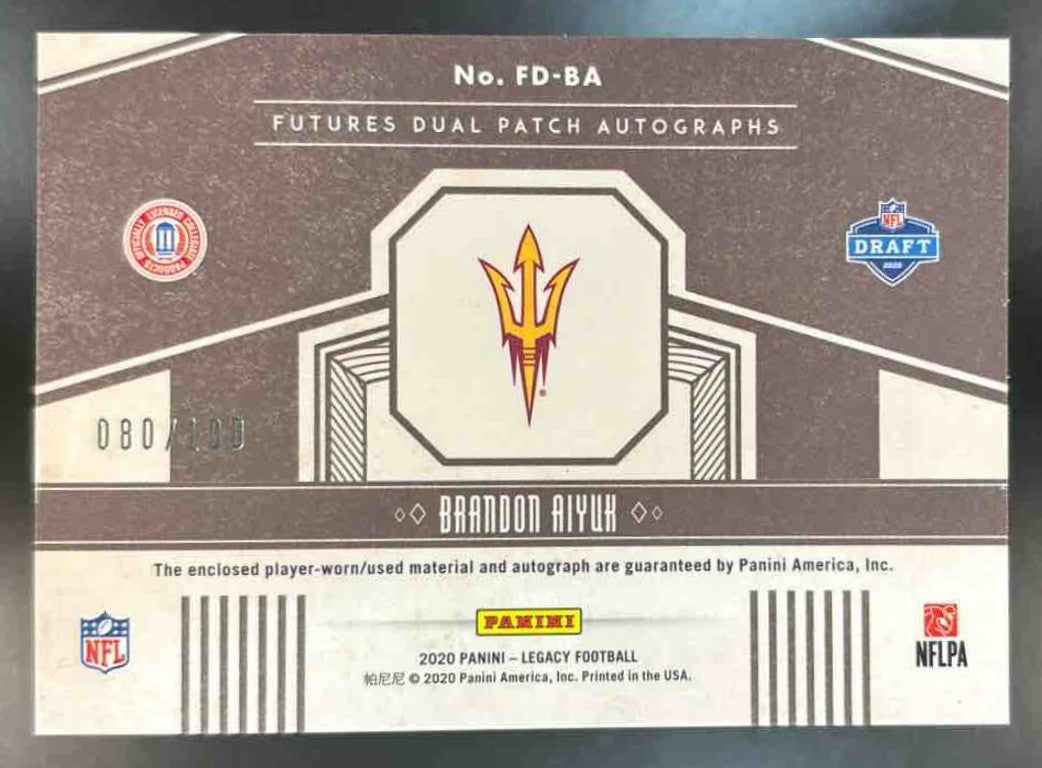 2020 Panini Legacy Brandon Aiyuk Futures Dual Patch Auto Ruby /100 RC - Sports Cards
