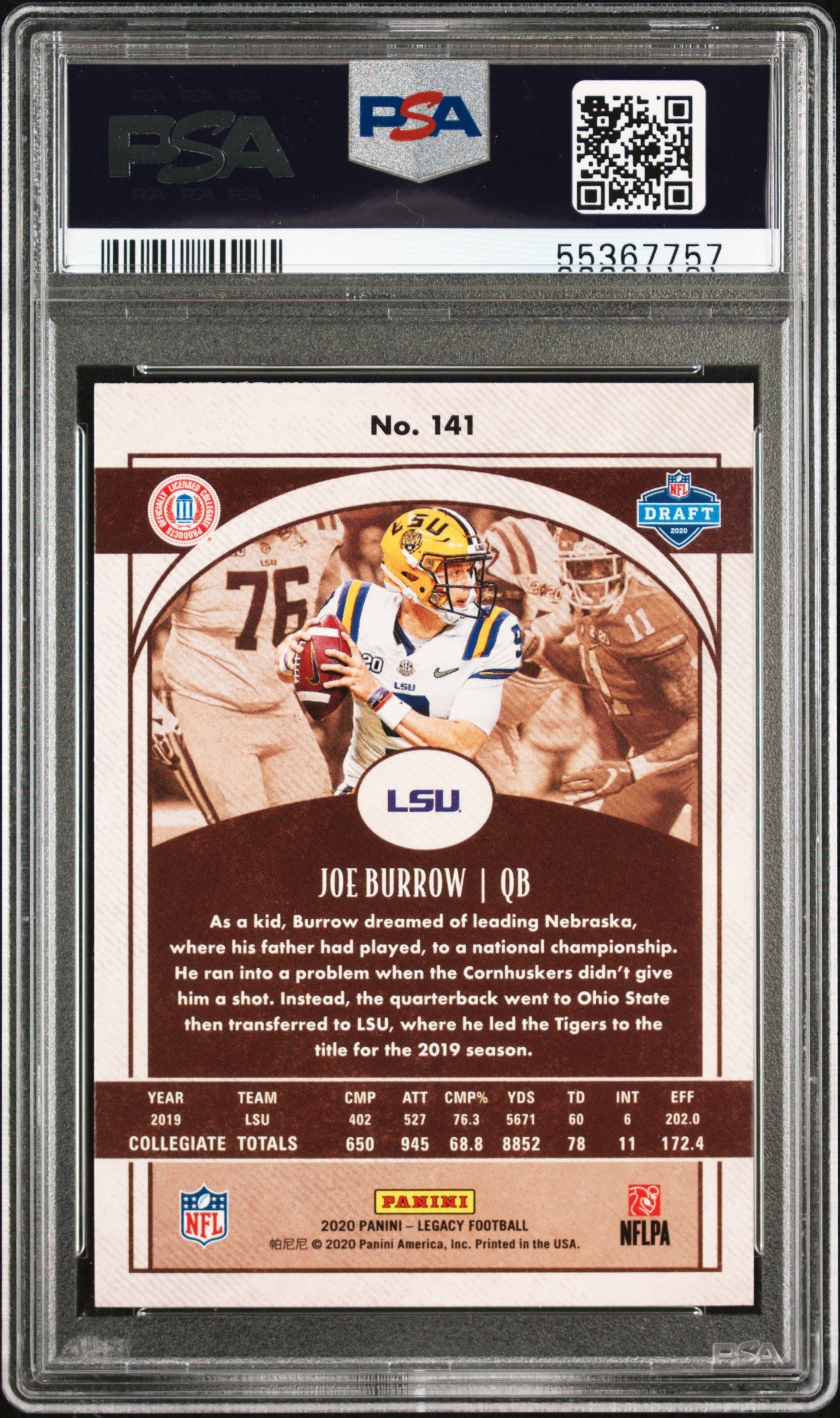 2020 Panini Legacy Joe Burrow Rookie #141 PSA 10 GEM MINT Cincinnati Bengals - Graded Sports Cards