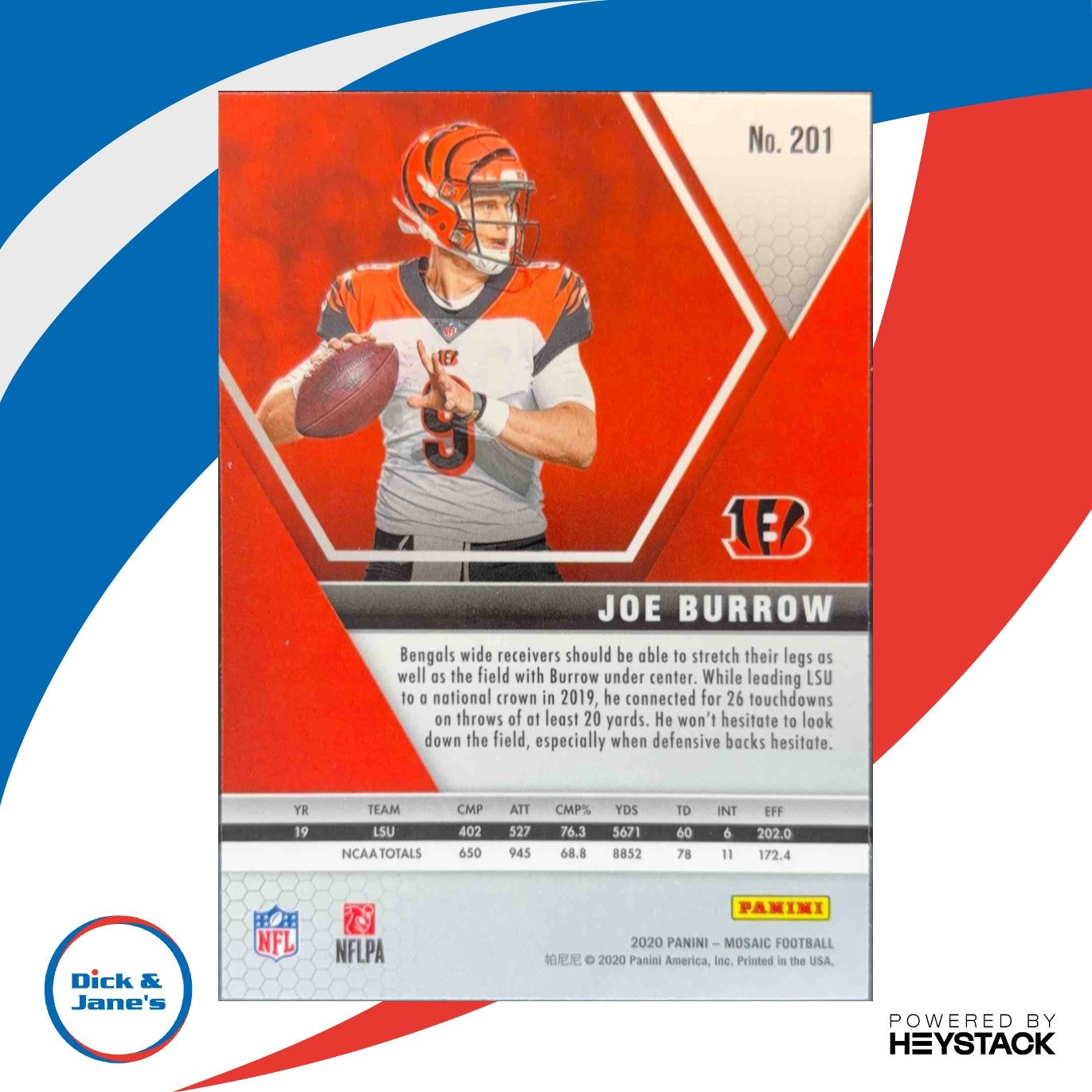 2020 Panini Mosaic Joe Burrow #201 RC Cincinnati Bengals - Sports Cards