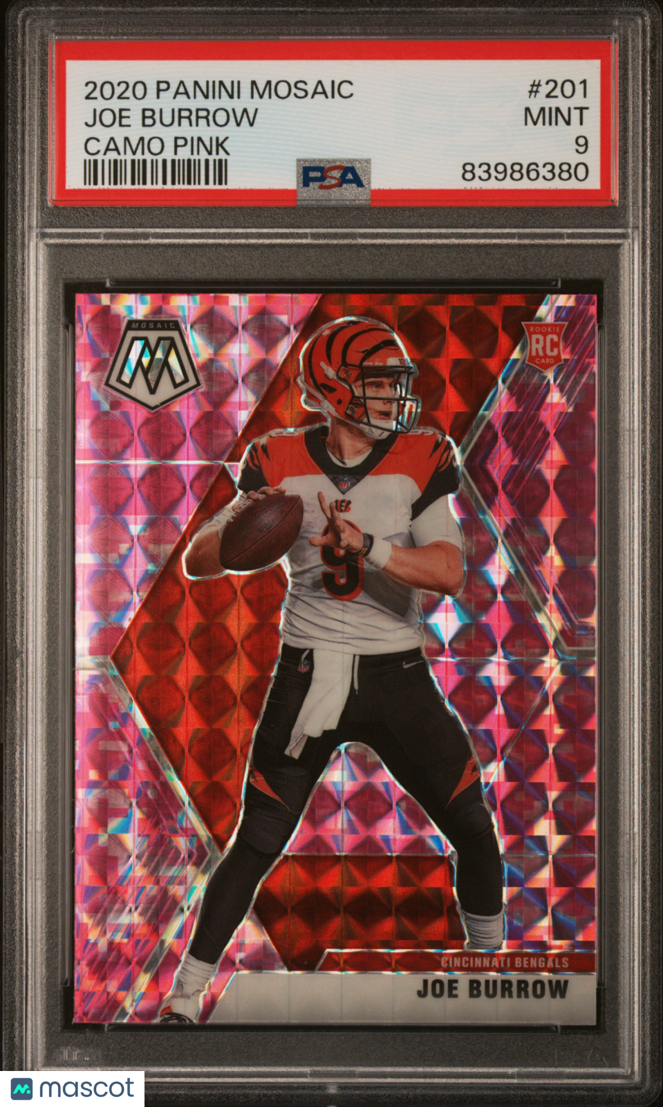 2020 Panini Mosaic Joe Burrow Camo Pink Rookie #201 PSA 9 Cincinnati Bengals Graded Sports Cards