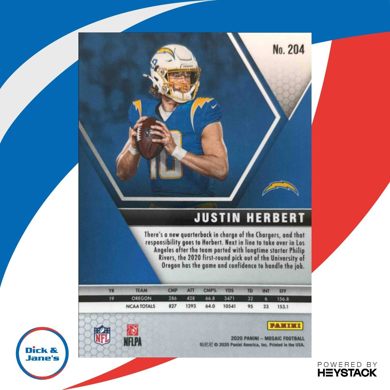 2020 Panini Mosaic Justin Herbert #204 RC Los Angeles Chargers - Sports Cards