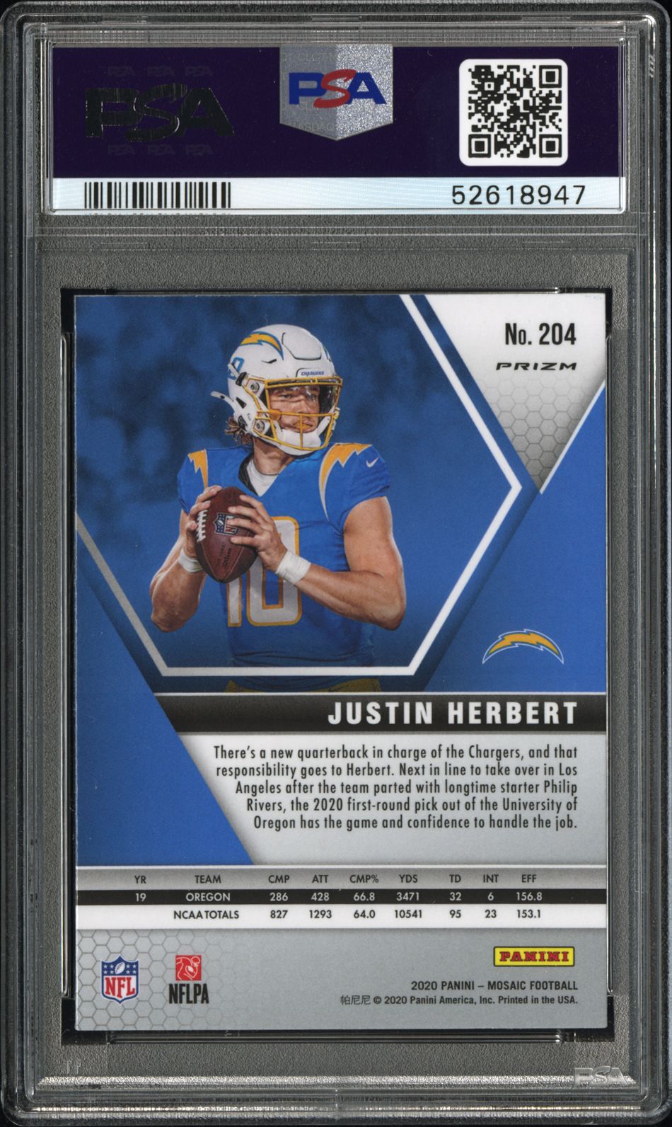 2020 Panini Mosaic Justin Herbert Red Green Choice Rookie #204 PSA 10 Chargers - Graded Sports Cards