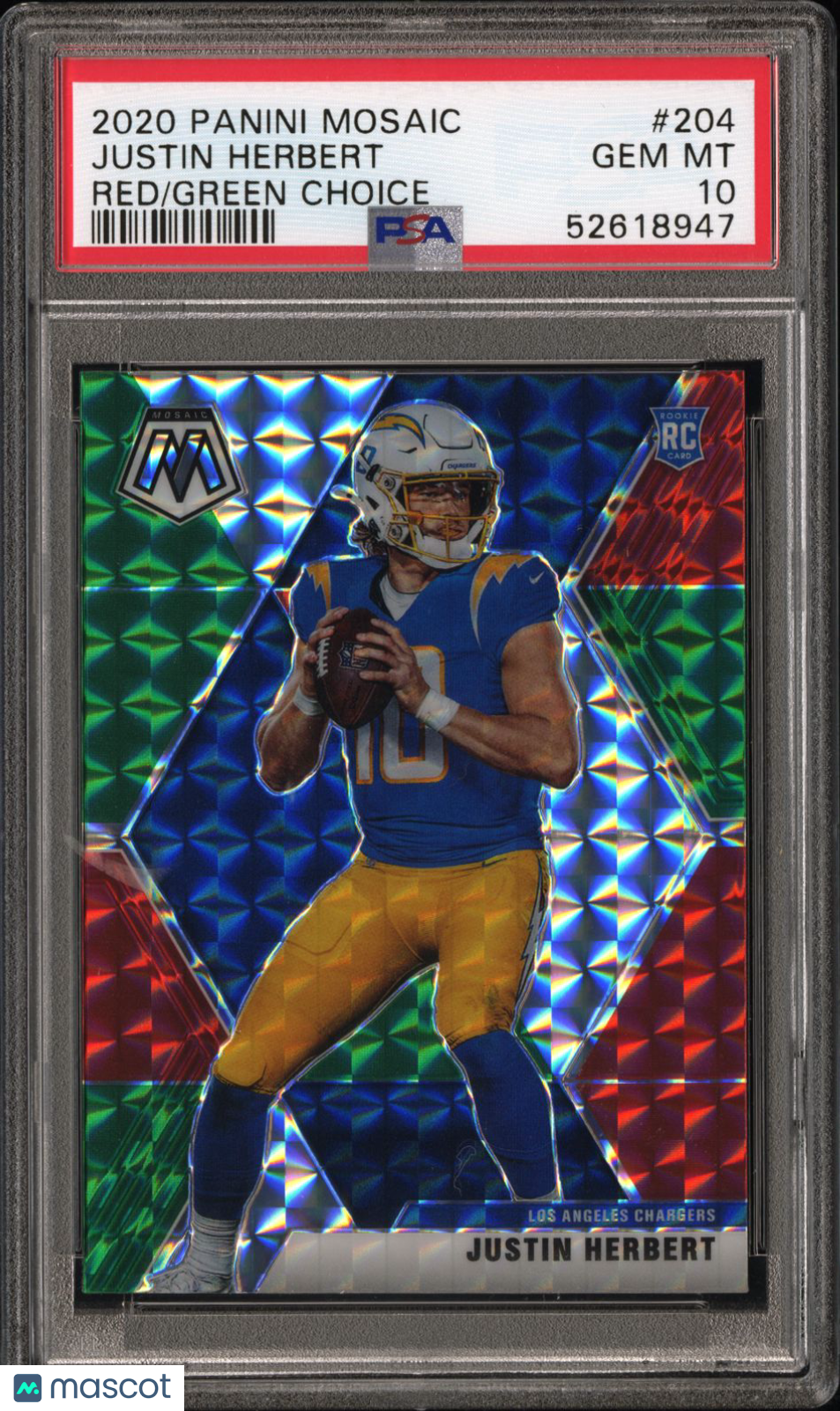 2020 Panini Mosaic Justin Herbert Red Green Choice Rookie #204 PSA 10 Chargers - Graded Sports Cards