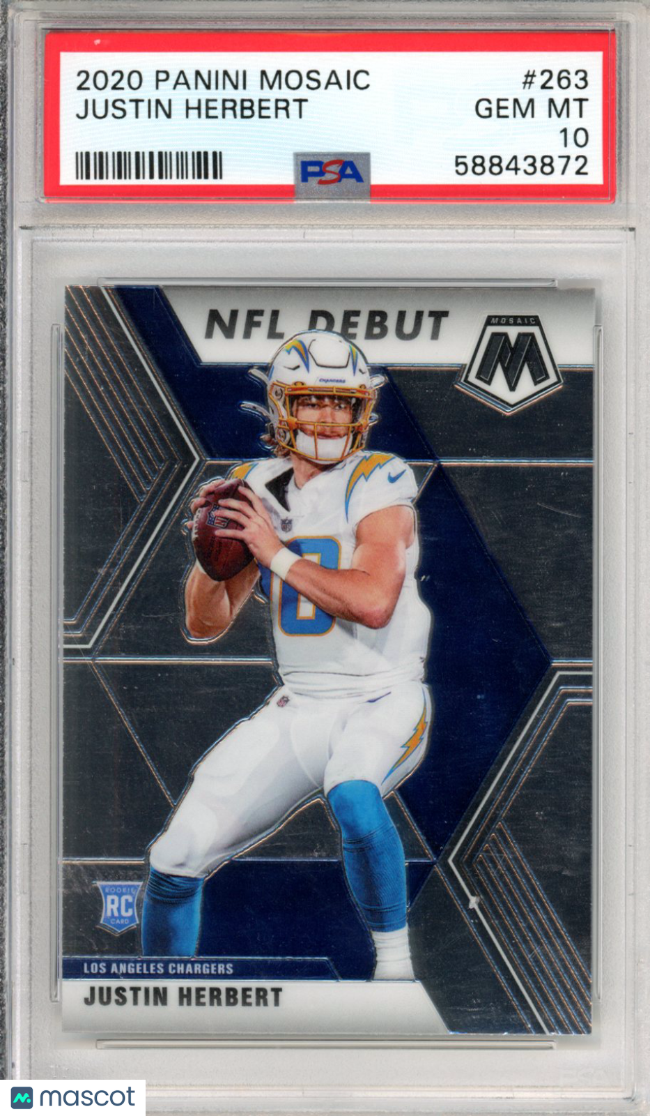 2020 Panini Mosaic Justin Herbert Rookie #263 PSA 10 GEM MINT San Diego Chargers Graded Sports Cards