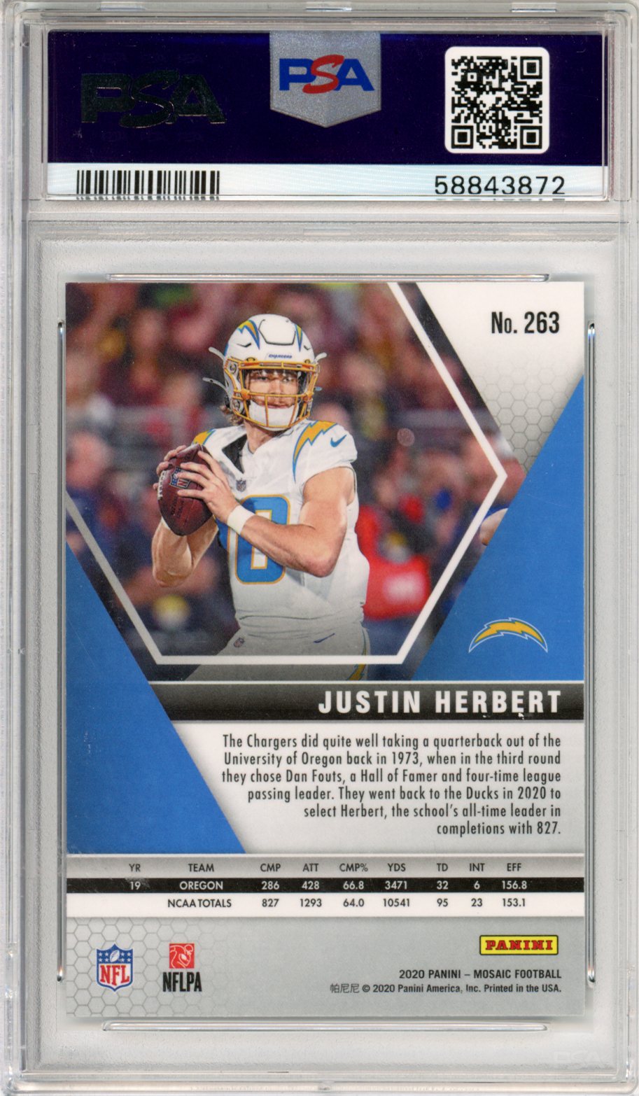 2020 Panini Mosaic Justin Herbert Rookie #263 PSA 10 GEM MINT San Diego Chargers Graded Sports Cards