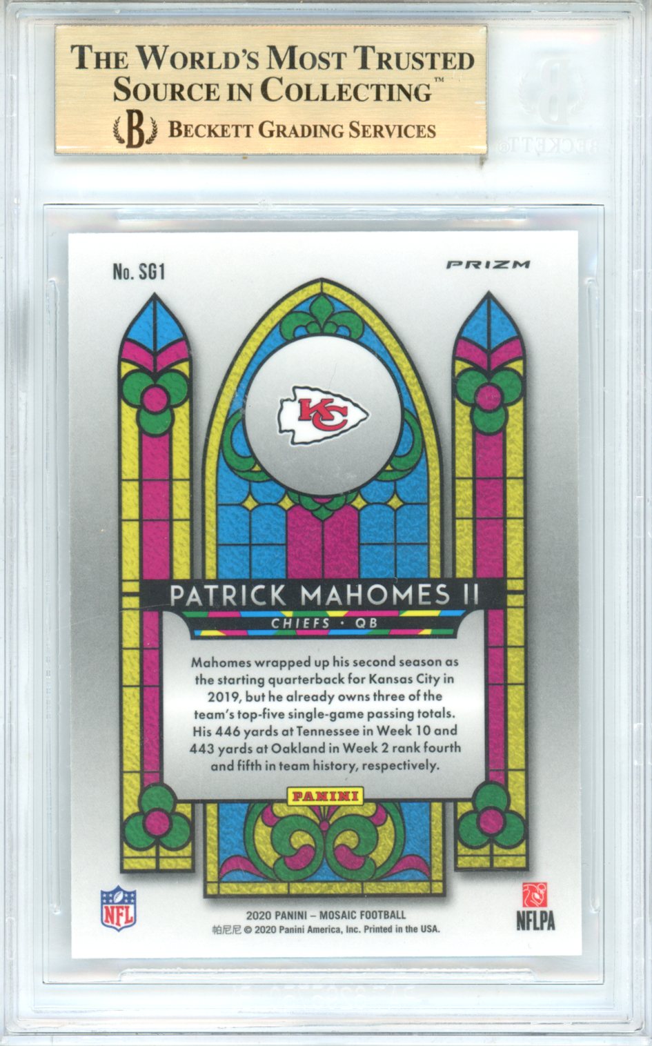 graded patrick mahomes card 2020 Panini Mosaic Stained Glass Patrick Mahomes II #1