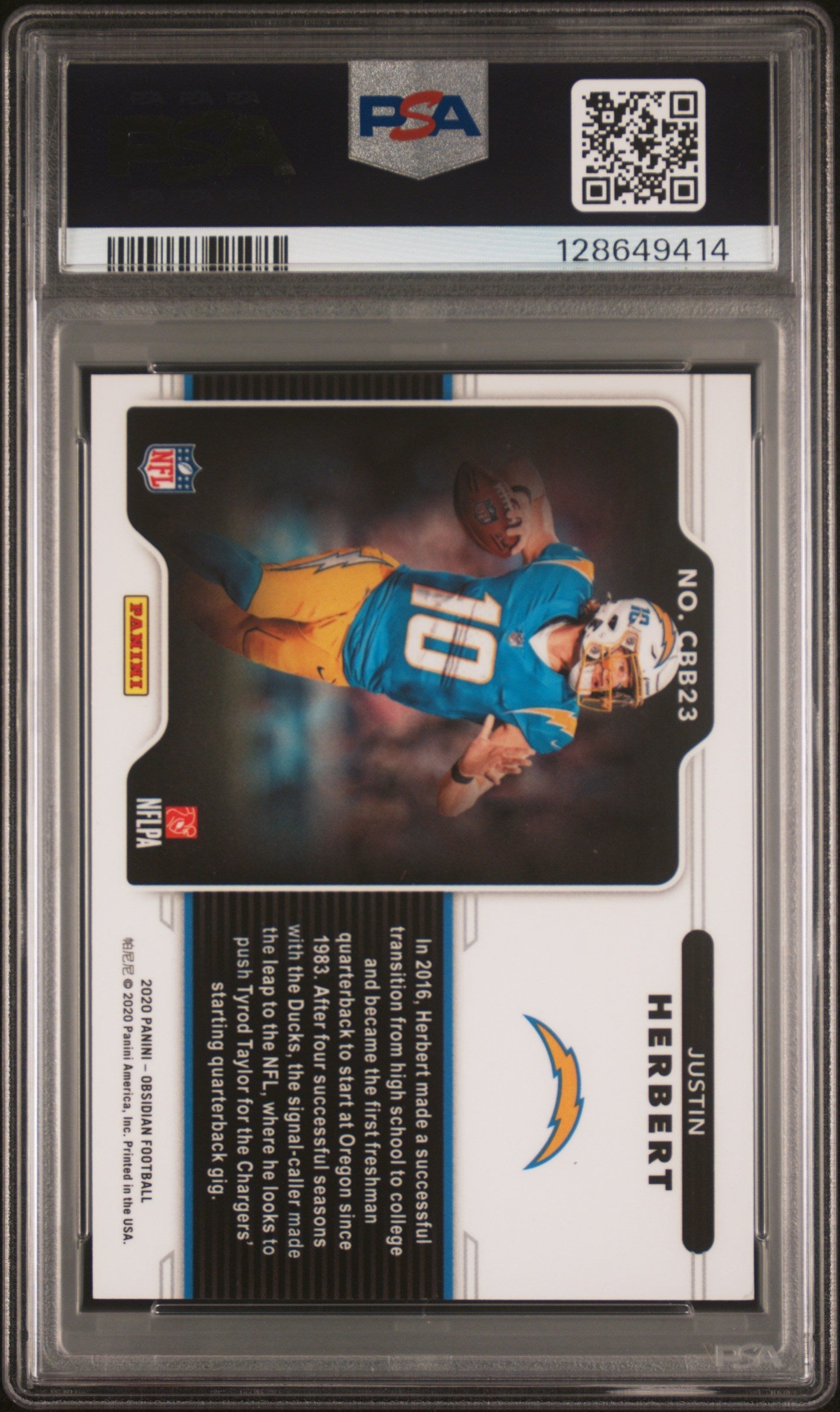 2020 Panini Obsidian Color Blast Black Justin Herbert Rookie SSP Case Hit PSA 9 - Graded Sports Cards