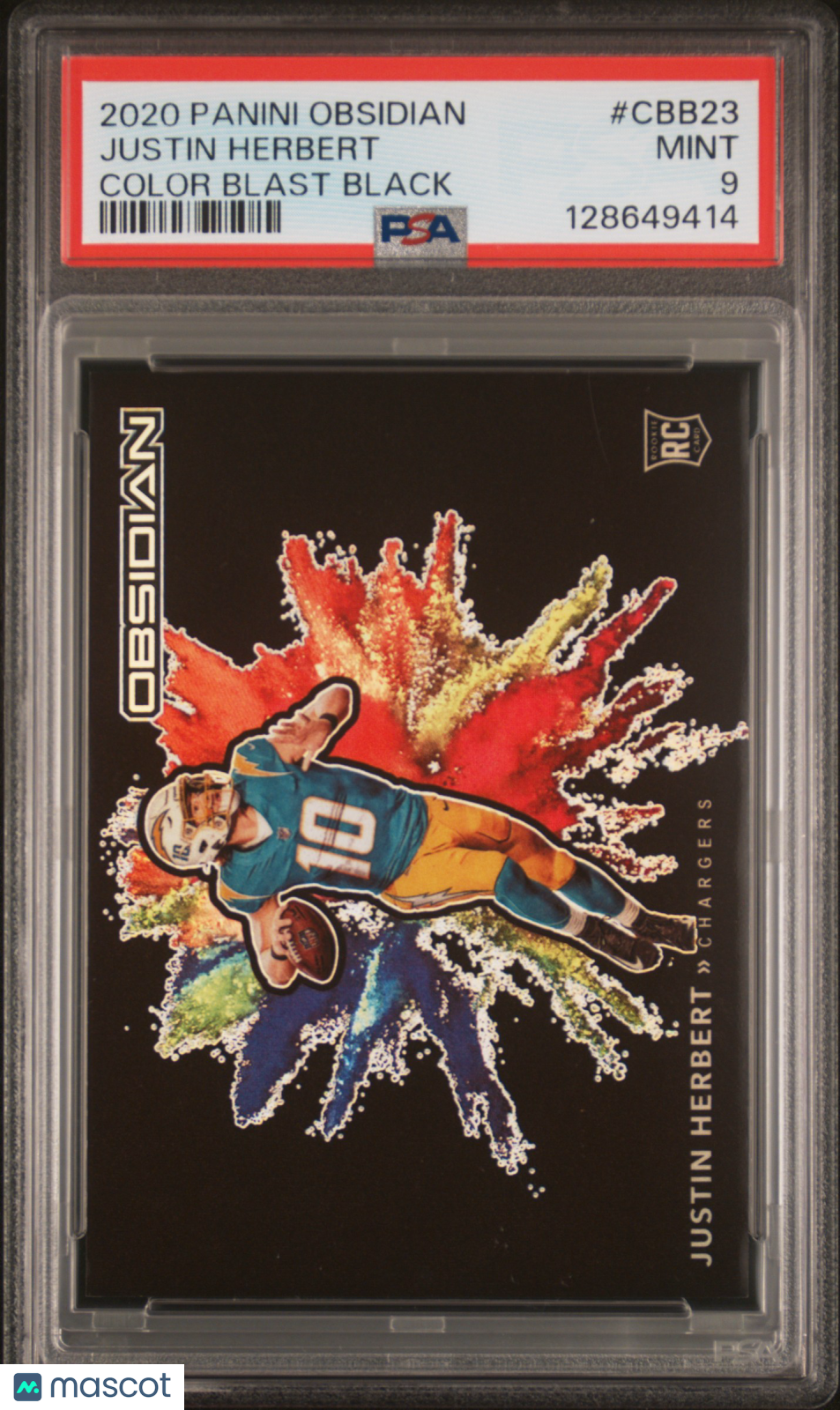2020 Panini Obsidian Color Blast Black Justin Herbert Rookie SSP Case Hit PSA 9 - Graded Sports Cards