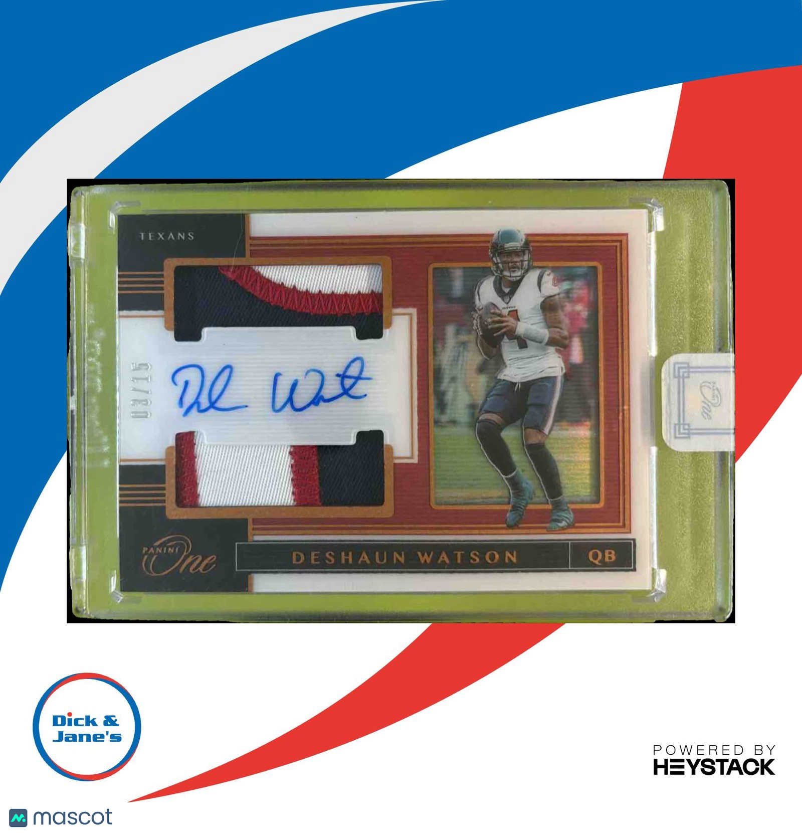 2020 Panini One Deshaun Watson 2019 Dual Patch Auto Bronze /15 Houston Texans - Sports Cards