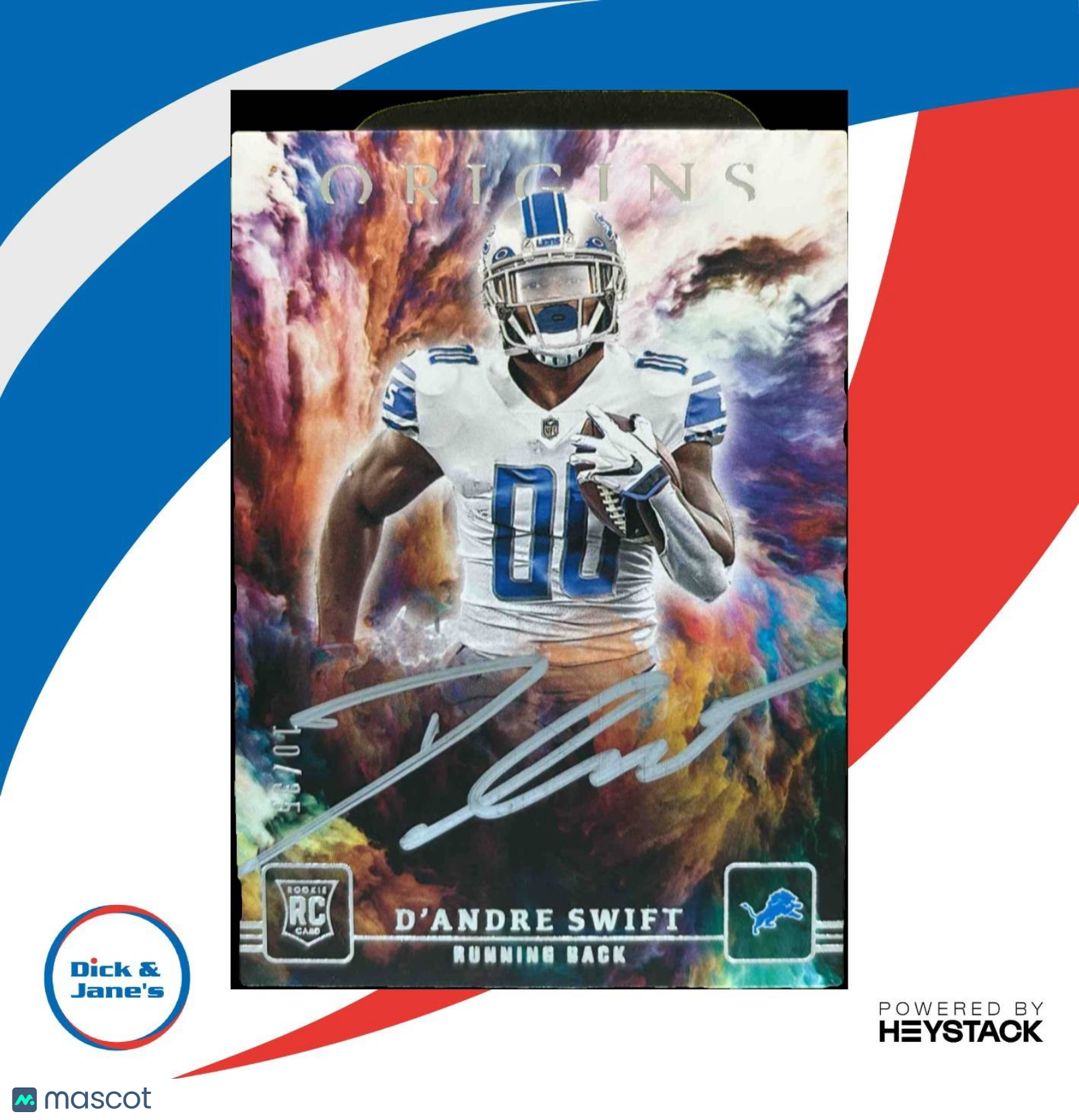 2020 Panini Origins D Andre Swift Auto Silver Ink 10/35 #OA-DS RC Detroit Lions - Sports Cards