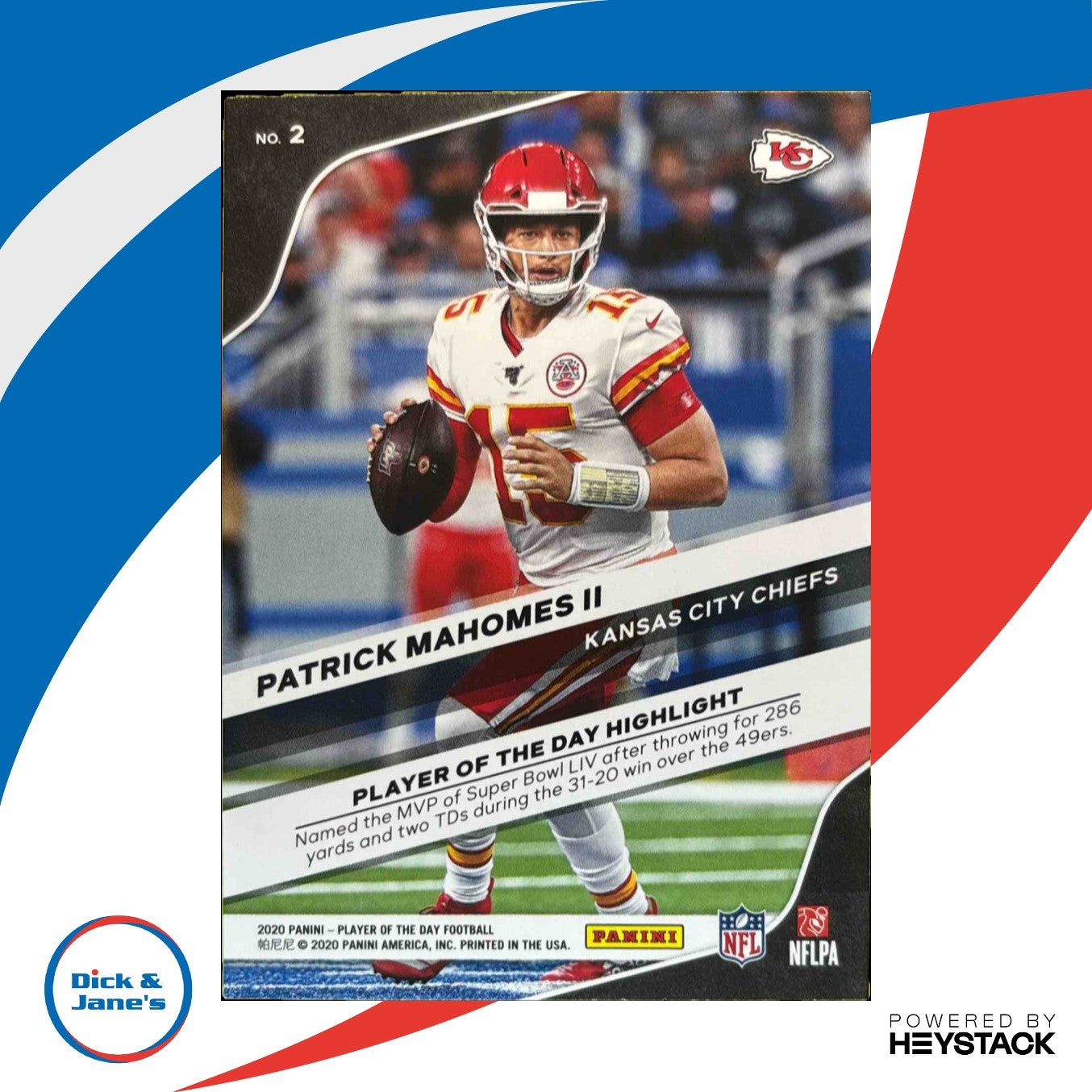 2020 Panini Player of the Day Patrick Mahomes #2 Kansas City Chiefs - Sports Cards