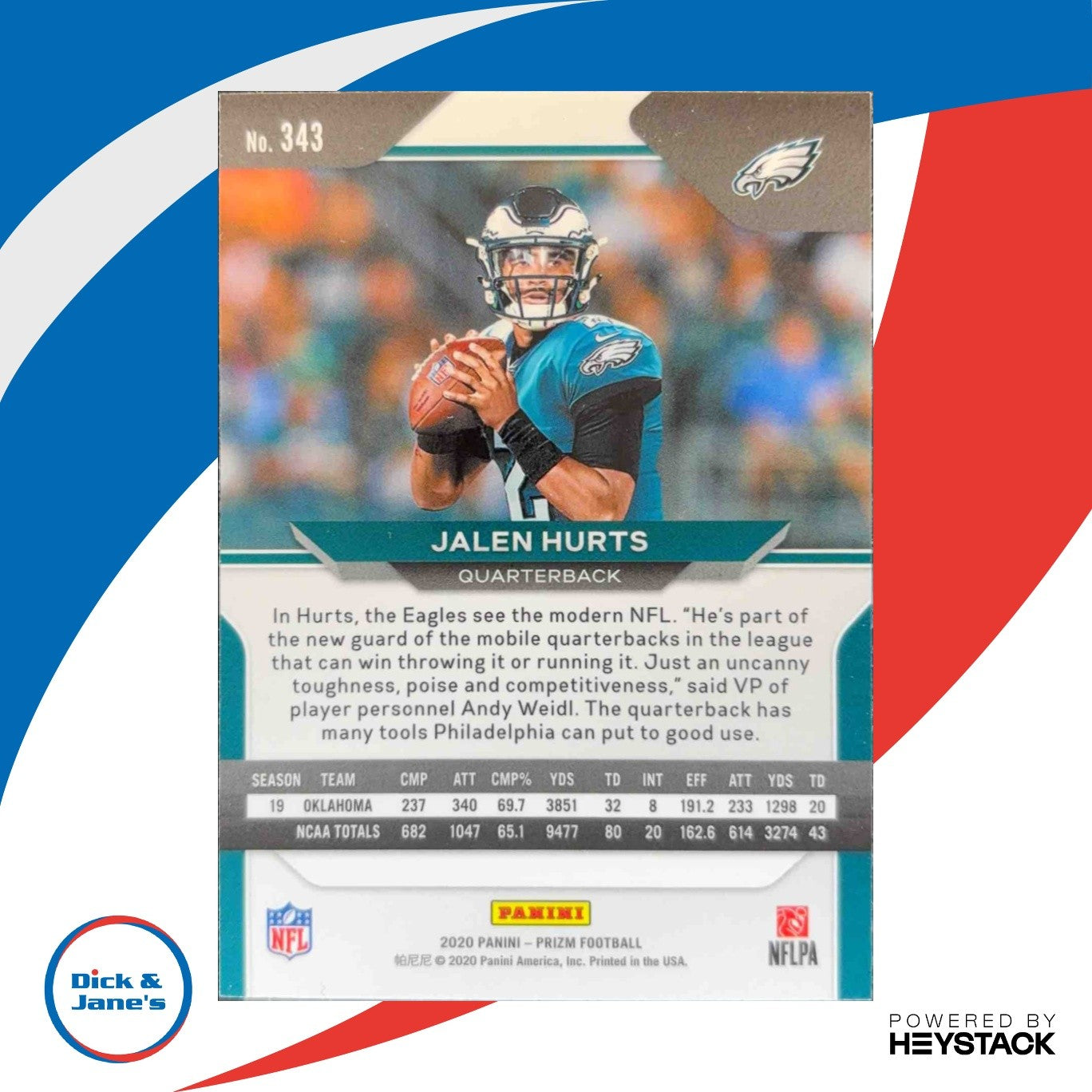 2020 Panini Prizm Jalen Hurts #343b Negative B/W Variation SP RC Philadelphia - Sports Cards