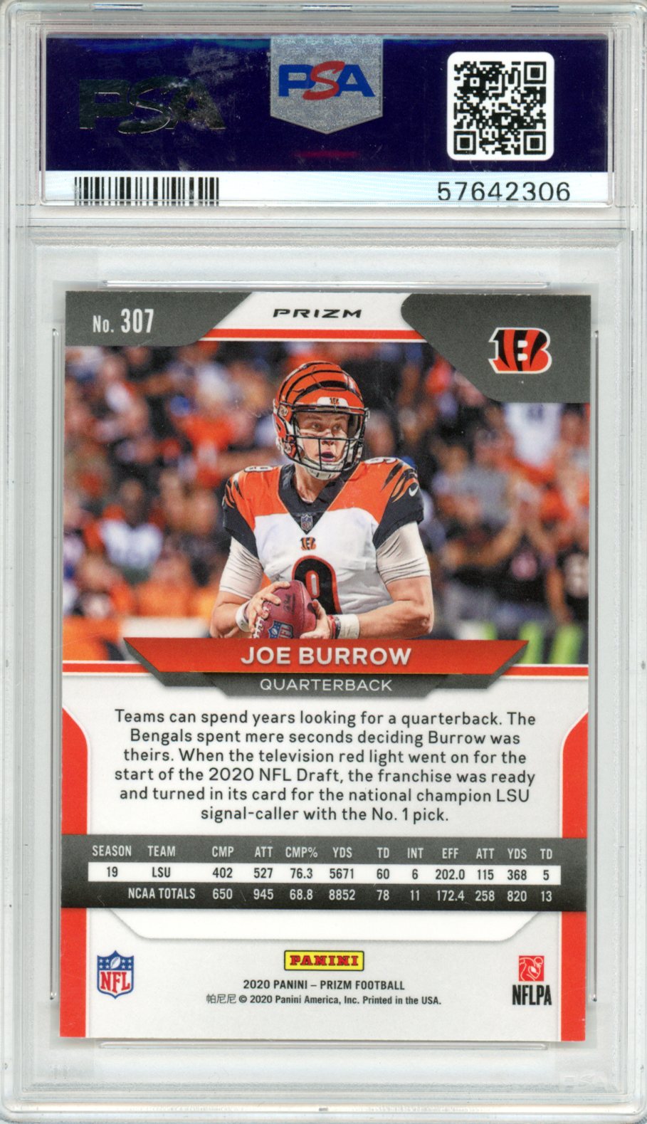 2020 Panini Prizm Joe Burrow Lazer #307 PSA 9 - Graded Sports Cards