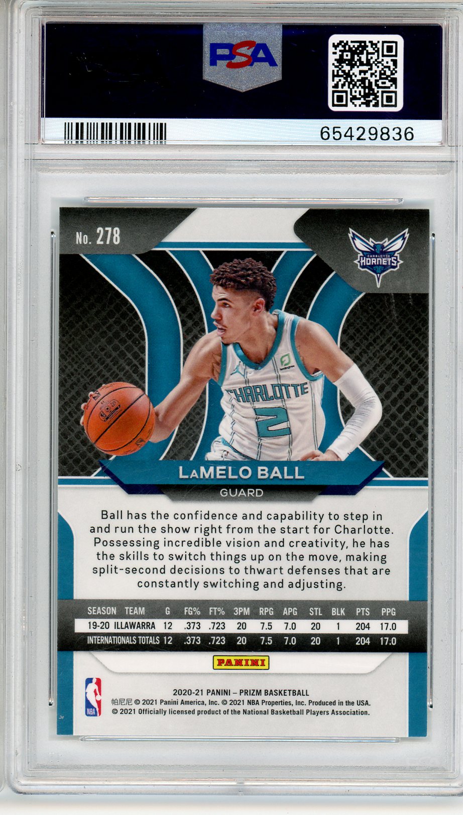 2020 Panini Prizm Lamelo Ball Rookie #278 PSA 10 GEM MINT Charlotte Hornets - Graded Sports Cards