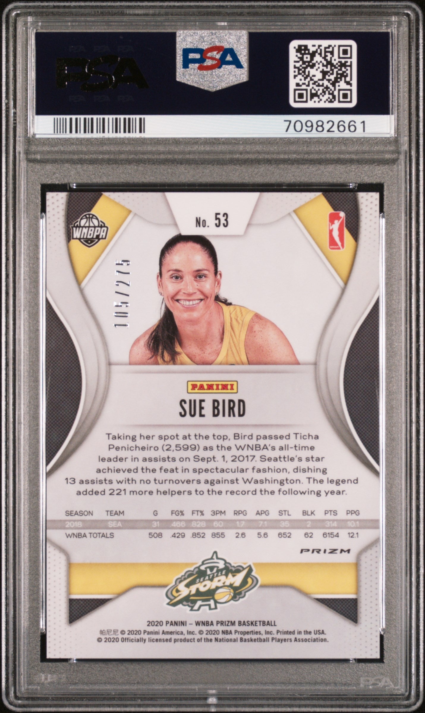 2020 Panini Prizm WNBA Sue Bird Red #53 PSA A /275