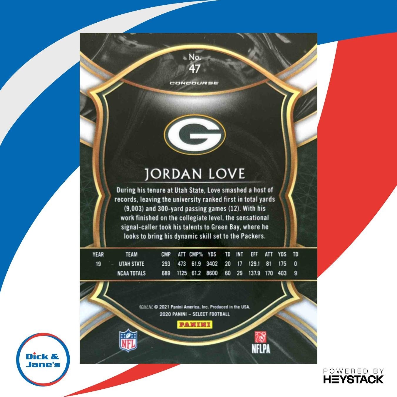 2020 Panini Select Jordan Love #47 RC Concourse Green Bay Packers - Sports Cards