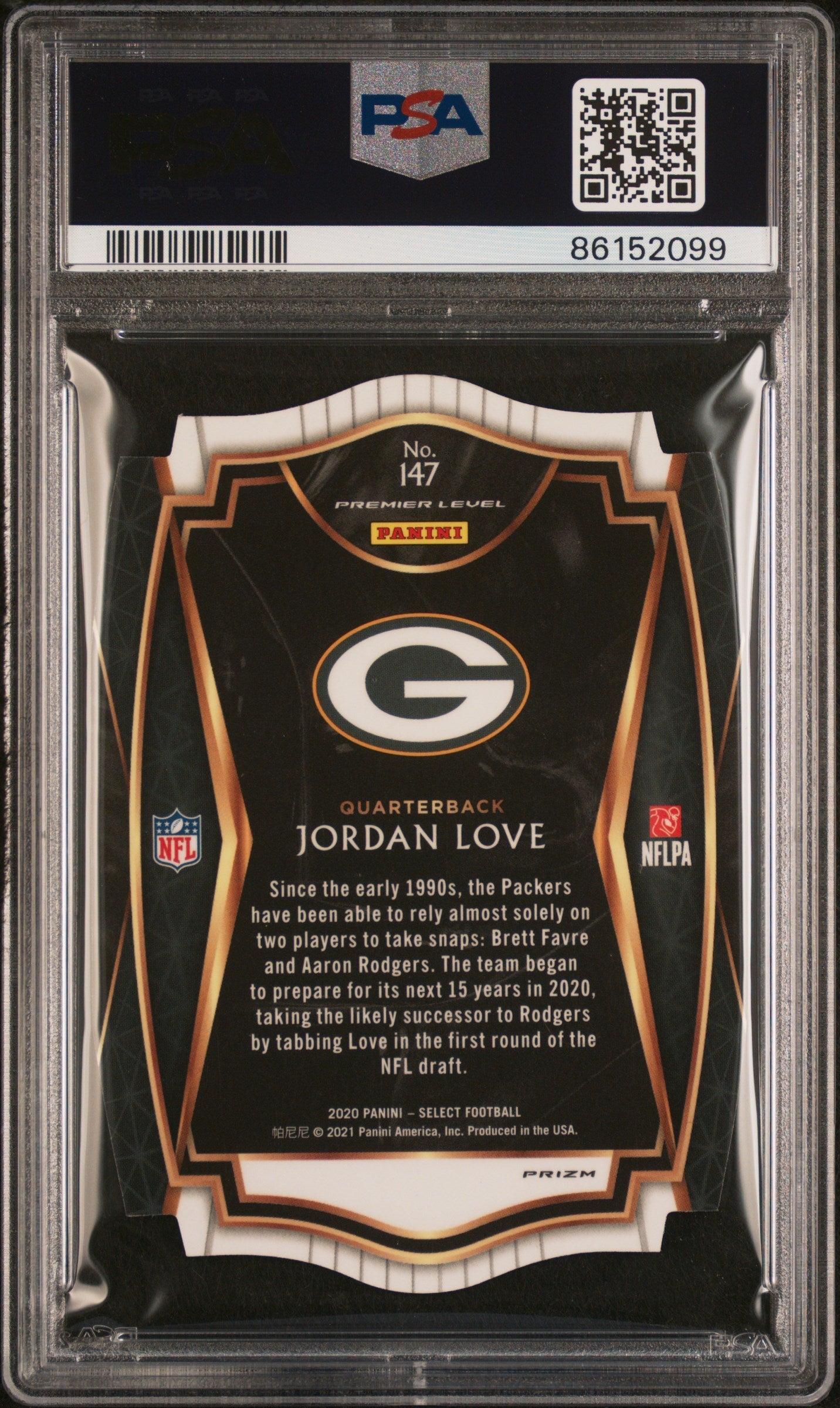 2020 Panini Select Jordan Love Zebra Prizm #147 PSA 9 MINT Green Bay Packers - Graded Sports Cards