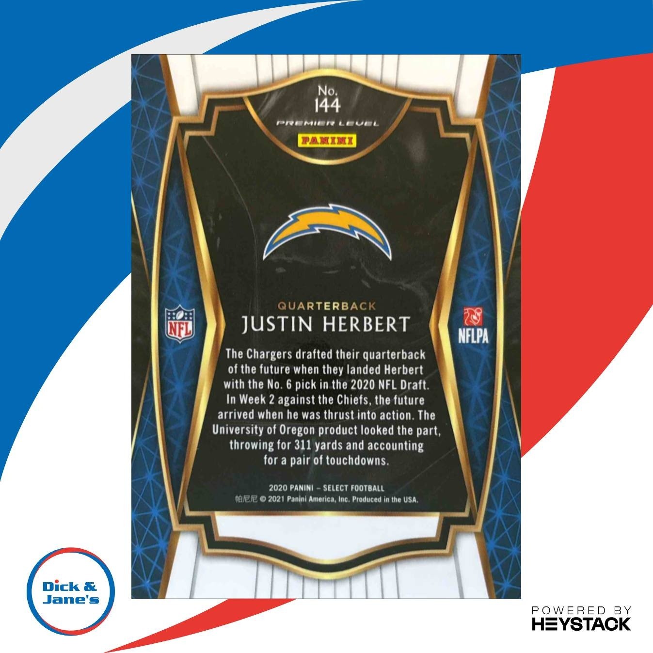 2020 Panini Select Justin Herbert #144 RC Premier Los Angeles Chargers - Sports Cards