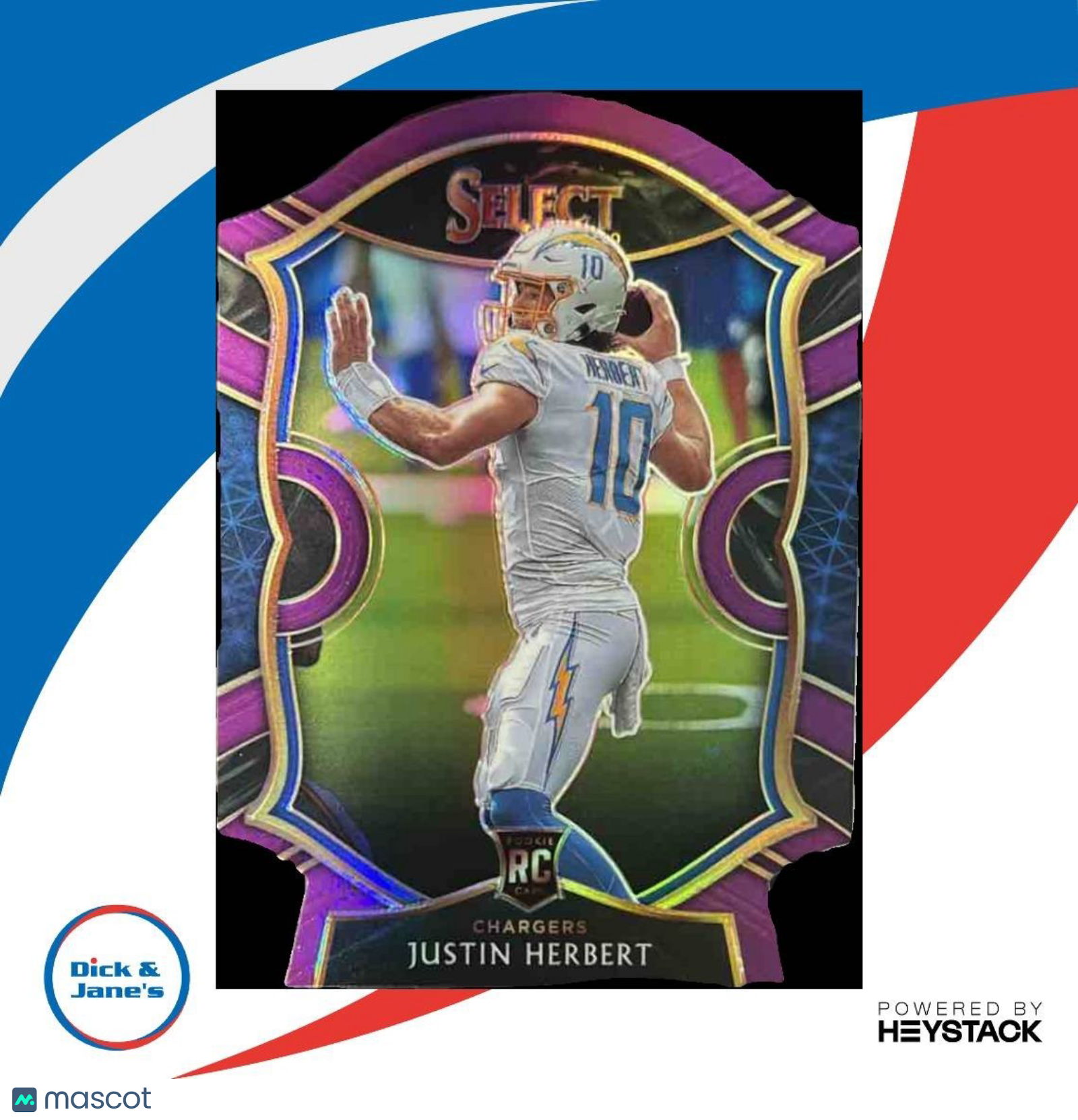2020 Panini Select Justin Herbert Purple Die Cut #44 RC Los Angeles Chargers - Sports Cards
